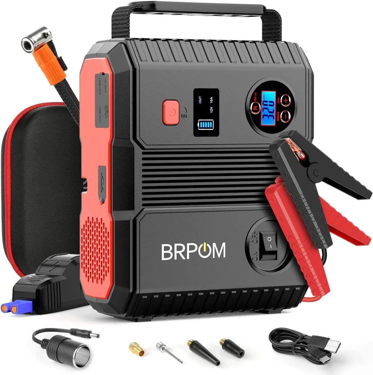 Main image of BRPOM Car Jump Starter with Air Compressor, 150PSI 4000A Peak 24000mah (Up to All Gas or 8.0L Diesel Engine, 50 Times) Portable Jump Starter 12V Auto Battery Jump Pack QC 3.0 with 160W DC Out