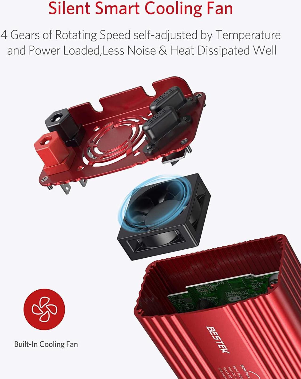 Alt view image 5 of 7 - 500W Pure Sine Wave Power Inverter DC 12V to AC 110V Car Plug Inverter Adapter Power Converter with 4.2A Dual USB Charging Ports and 2 AC Outlets Car Charger, ETL Listed