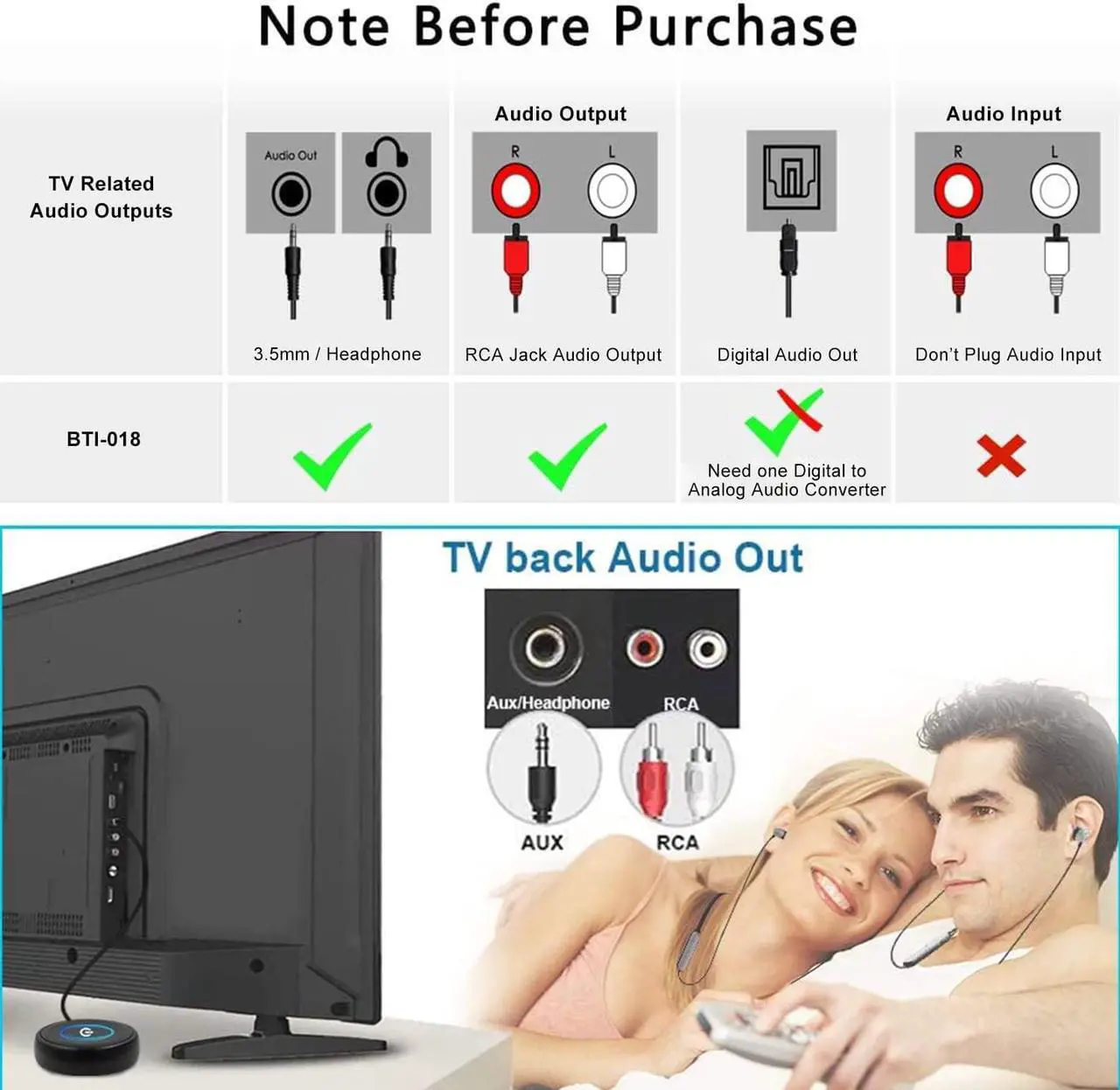 Alt view image 6 of 7 - Bluetooth 5.0 Transmitter Receiver for TV, aptX Low Latency Wireless Audio Adapter for Home Stereo PC DVD Radio Projector Xbox PS4 w/ RCA 3.5mm Aux Jack, Pair 2 Headphones Speaker, No Delay
