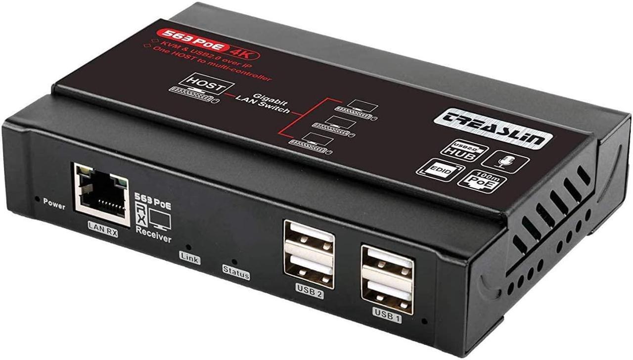 Main image of TreasLin HDMI USB KVM Extender(Only Receiver) 4K@30Hz, KVM Over IP Supports Gigabit POE Network Switch Over Cat5e/6 up to 383ft,USB 2.0 port4 with Independent EDID Management Extender