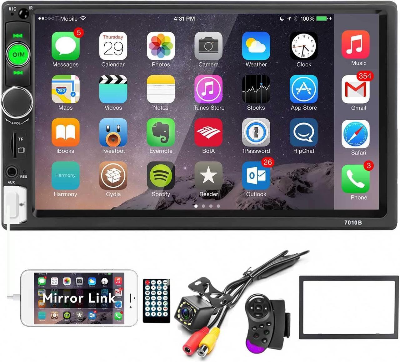 Main image of Car Stereo Double Din Car Radio 7 Inch HD Touch Screen Bluetooth MP5 Player FM Radio Audio Receiver UNITOPSCI Multimedia Player 2 Din AUX in USB TF Card Input Mirror Link with 12 LED Backup Camera