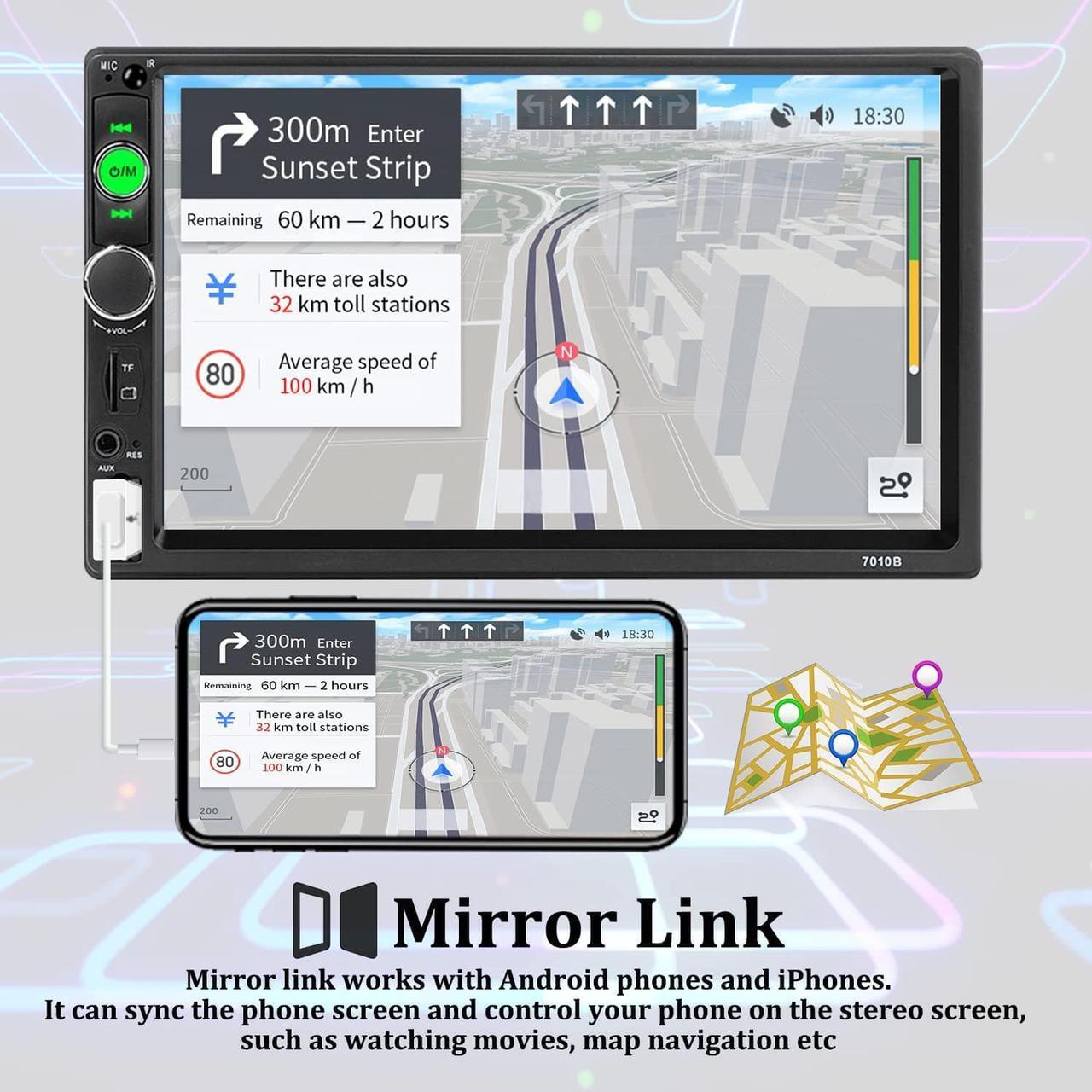 Alt view image 3 of 7 - Car Stereo Double Din Car Radio 7 Inch HD Touch Screen Bluetooth MP5 Player FM Radio Audio Receiver UNITOPSCI Multimedia Player 2 Din AUX in USB TF Card Input Mirror Link with 12 LED Backup Camera