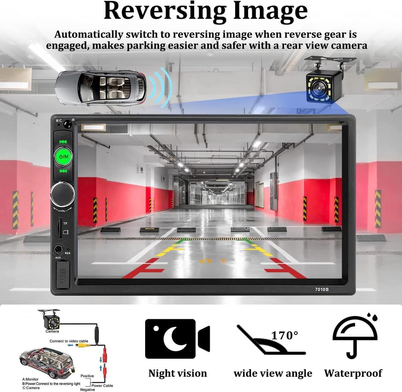 Alt view image 4 of 7 - Car Stereo Double Din Car Radio 7 Inch HD Touch Screen Bluetooth MP5 Player FM Radio Audio Receiver UNITOPSCI Multimedia Player 2 Din AUX in USB TF Card Input Mirror Link with 12 LED Backup Camera