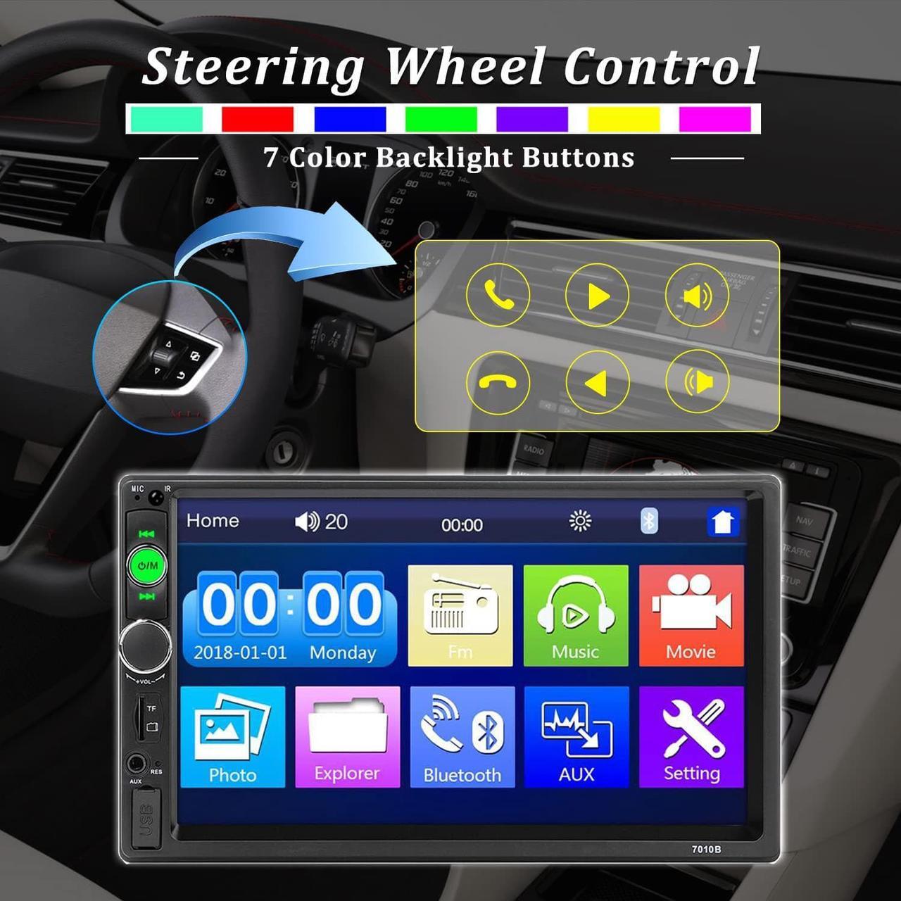 Alt view image 6 of 7 - Car Stereo Double Din Car Radio 7 Inch HD Touch Screen Bluetooth MP5 Player FM Radio Audio Receiver UNITOPSCI Multimedia Player 2 Din AUX in USB TF Card Input Mirror Link with 12 LED Backup Camera