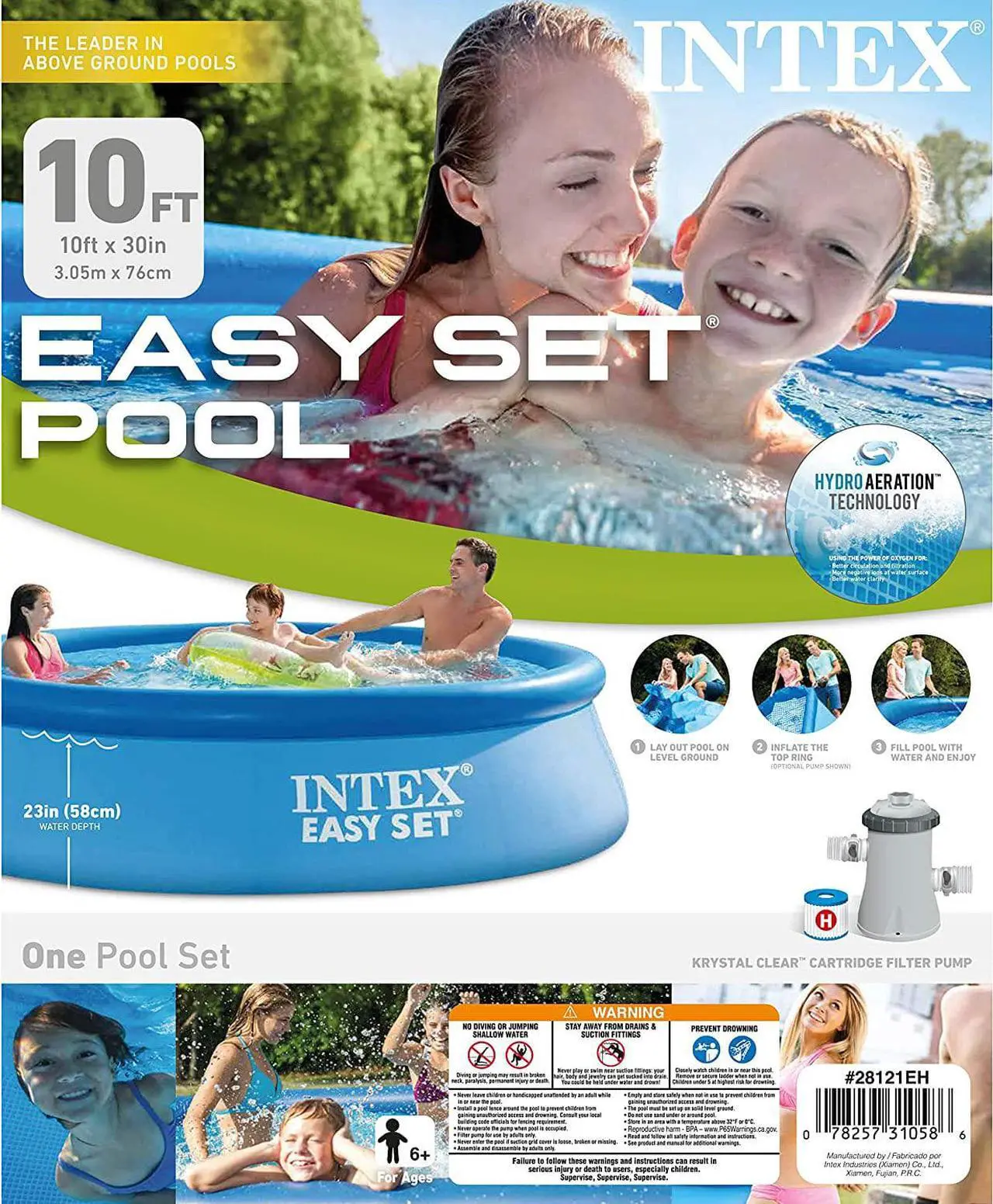 Alt view image 7 of 7 - INTEX 28117EH Easy Set Inflatable Swimming Pool Set: 10ft x 24in  Includes 330 GPH Cartridge Filter Pump  Puncture-Resistant Material  813 Gallon Capacity  18in Water Depth