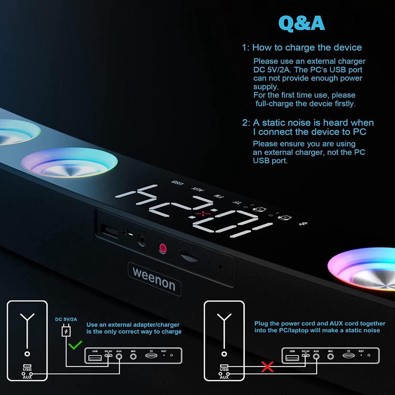 Alt view image 7 of 7 - Computer Speakers, Dynamic RGB PC Gaming Speakers Soundbar Desktop Sound Bar with Subwoofer Bluetooth, 19" PC Soundbar Battery Powered Laptop, Gaming Monitor 3.5mm AUX-in