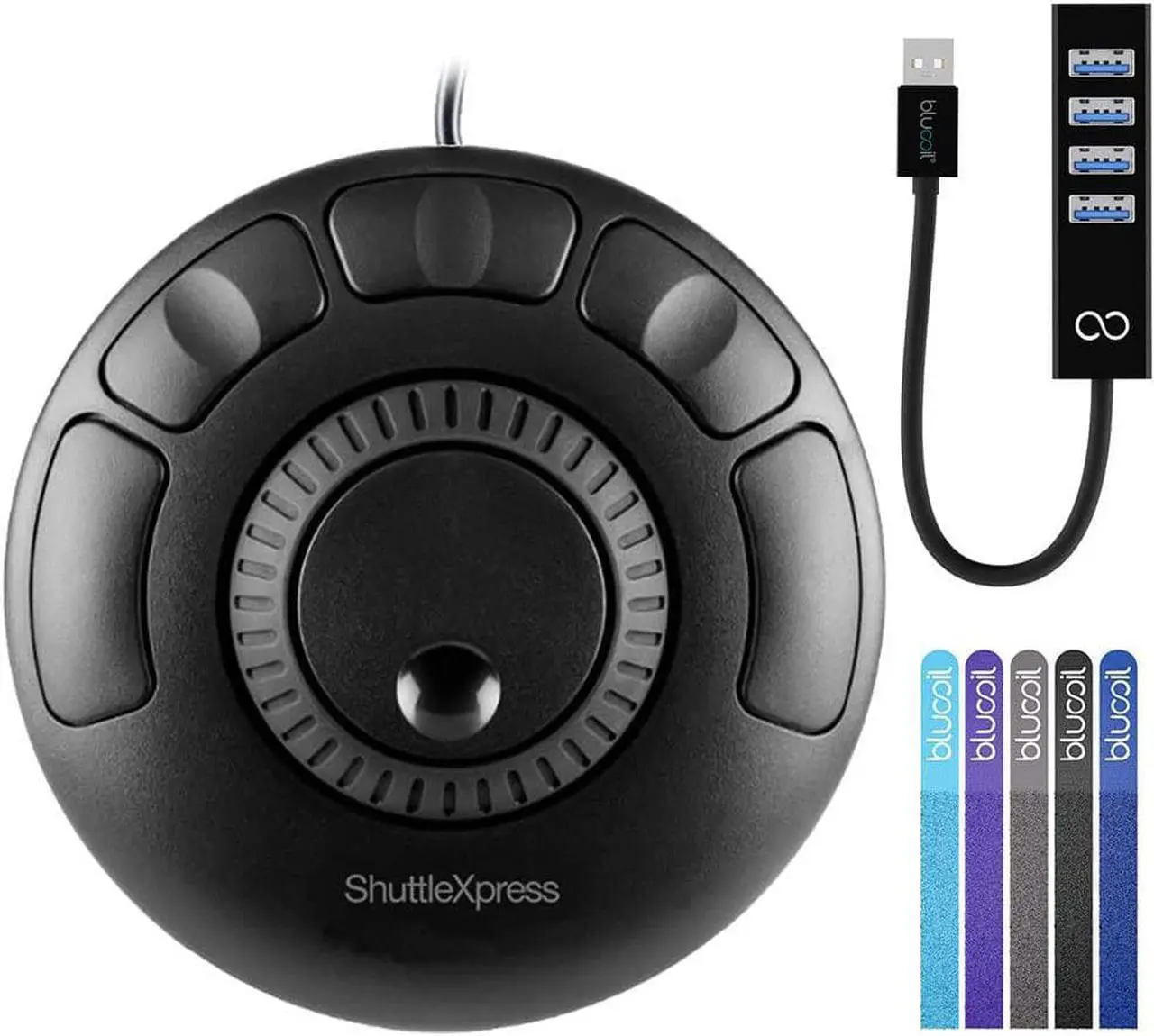 Main image of Contour ShuttleXpress NLE Multimedia Controller with 5 Programmable Buttons - Mac and Windows Compatible Bundle with Blucoil Mini USB Type-A Hub with 4 USB Ports, and 5-Pack of Reusable Cable Ties