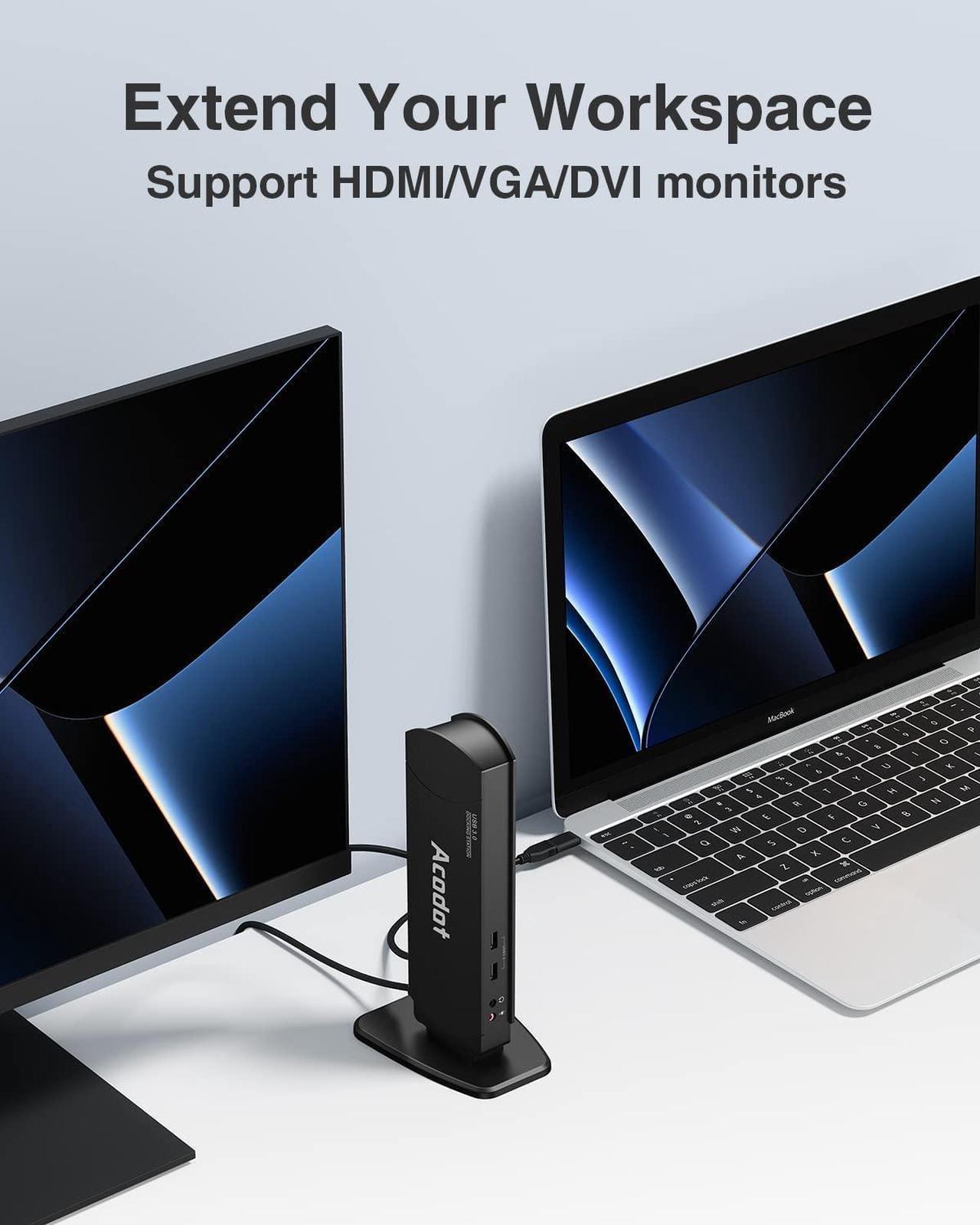 Alt view image 2 of 6 - USB 3.0 Universal Docking Station, 13 in 1 Laptop Docking Station Dual Monitor for Windows and Mac, USB C Docking Station with HDMI, VGA, DVI, 6X USB 3.0, Gigabit Ethernet, Audio