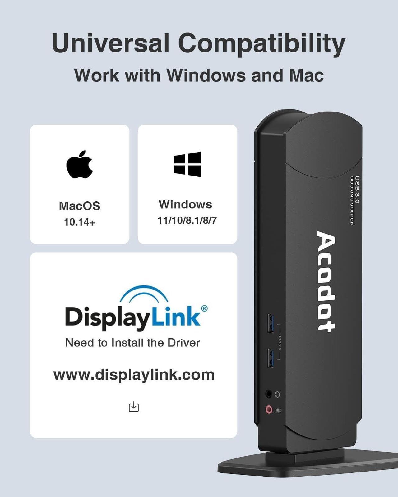 Alt view image 6 of 6 - USB 3.0 Universal Docking Station, 13 in 1 Laptop Docking Station Dual Monitor for Windows and Mac, USB C Docking Station with HDMI, VGA, DVI, 6X USB 3.0, Gigabit Ethernet, Audio