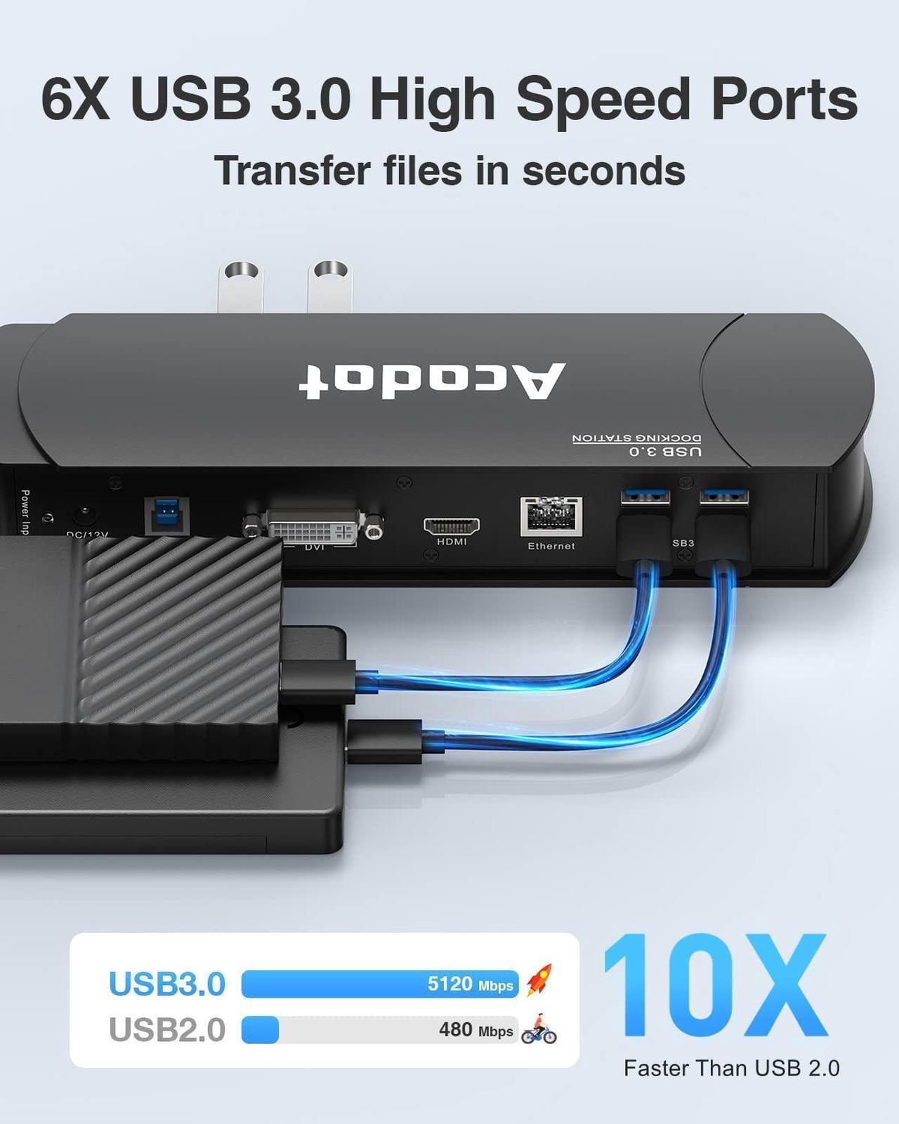 Alt view image 3 of 6 - USB 3.0 Universal Docking Station, 13 in 1 Laptop Docking Station Dual Monitor for Windows and Mac, USB C Docking Station with HDMI, VGA, DVI, 6X USB 3.0, Gigabit Ethernet, Audio
