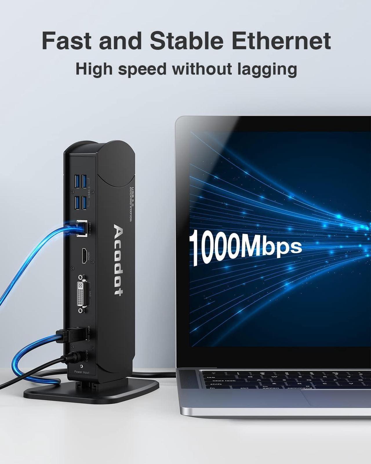Alt view image 5 of 6 - USB 3.0 Universal Docking Station, 13 in 1 Laptop Docking Station Dual Monitor for Windows and Mac, USB C Docking Station with HDMI, VGA, DVI, 6X USB 3.0, Gigabit Ethernet, Audio