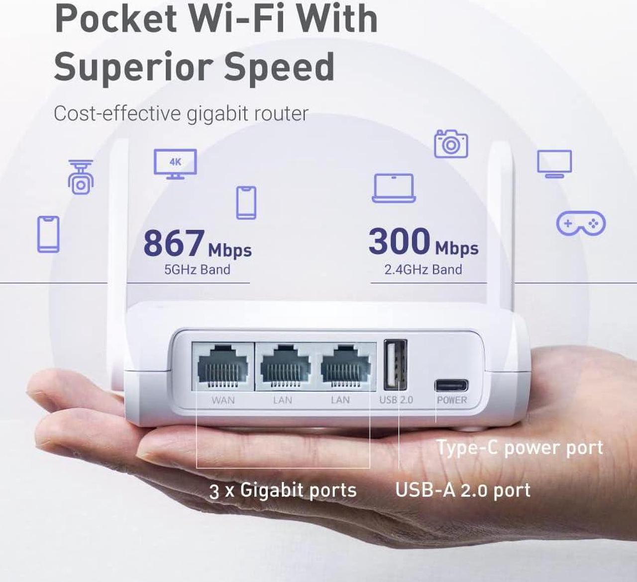 Alt view image 4 of 7 - GL.iNet GL-SFT1200 (Opal) Secure Travel WiFi Router  AC1200 Dual Band Gigabit Ethernet Wireless Internet Router | IPv6 | USB 2.0 | MU-MIMO | DDR3 |128MB Ram | Repeater Bridge | Access Point Mode