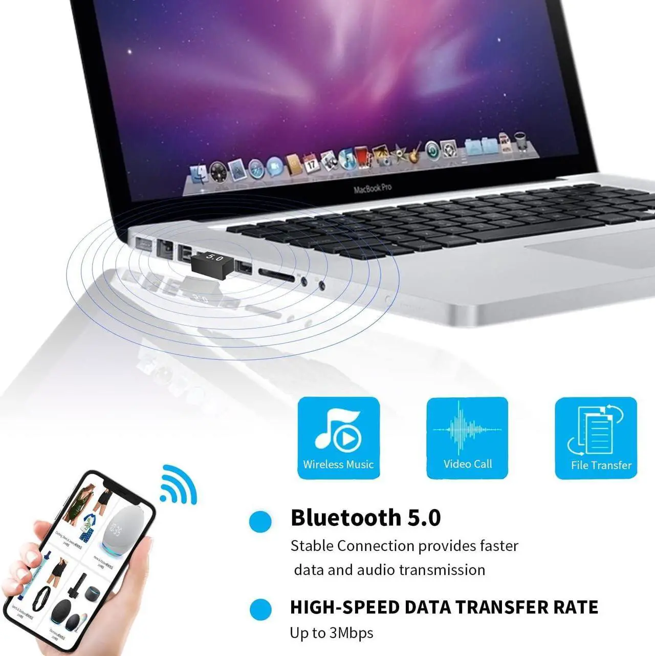 Alt view image 7 of 7 - Bluetooth Adapter for PC 5.0 Bluetooth Adapter for Windows 11/10/8.1/8/7 Bluetooth Dongle with Ultra Range Dual Mode USB Dongle for PC for Keyboard, Mobile, Printer, Headset, Speakers