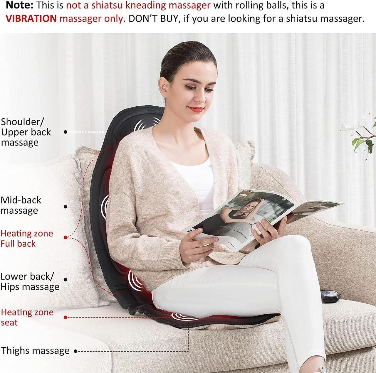 Alt view image 2 of 7 - Massage Seat Cushion - Back Massager with Heat, 6 Vibration Massage Nodes & 2 Heat Levels, Massage Chair Pad for Home Office Chair
