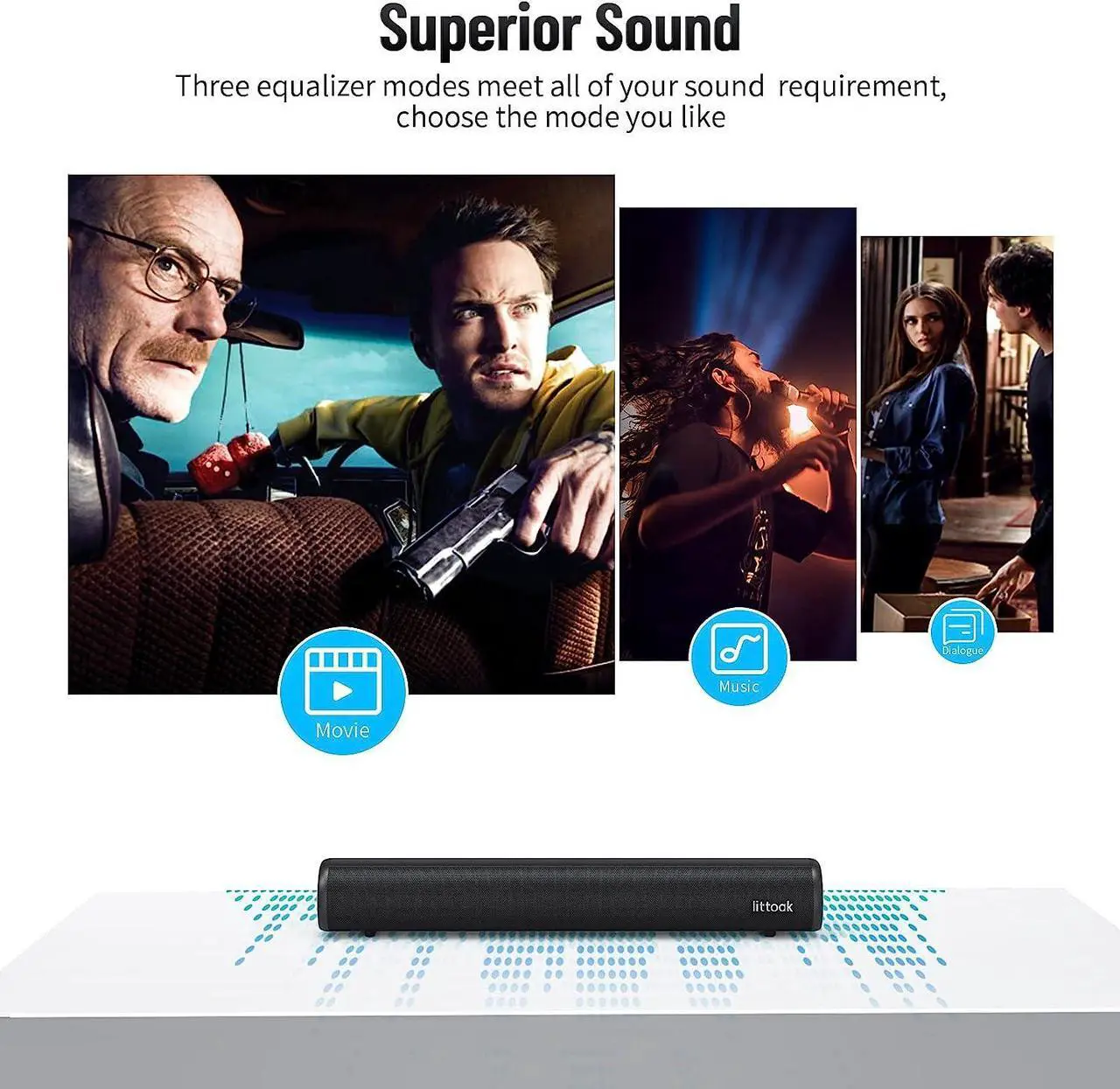 Alt view image 4 of 7 - Small Sound Bar for TV, Soundbar with Bluetooth 5.0/HDMI/Optical/USB/AUX/Coax Connection, 50 Watt 16 Inch Soundbars for Home Theater, Wall Mountable (SE04)