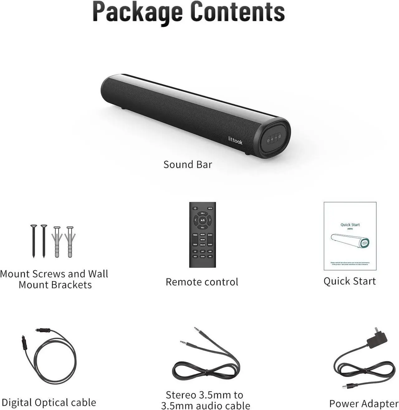 Alt view image 7 of 7 - Small Sound Bar for TV, Soundbar with Bluetooth 5.0/HDMI/Optical/USB/AUX/Coax Connection, 50 Watt 16 Inch Soundbars for Home Theater, Wall Mountable (SE04)