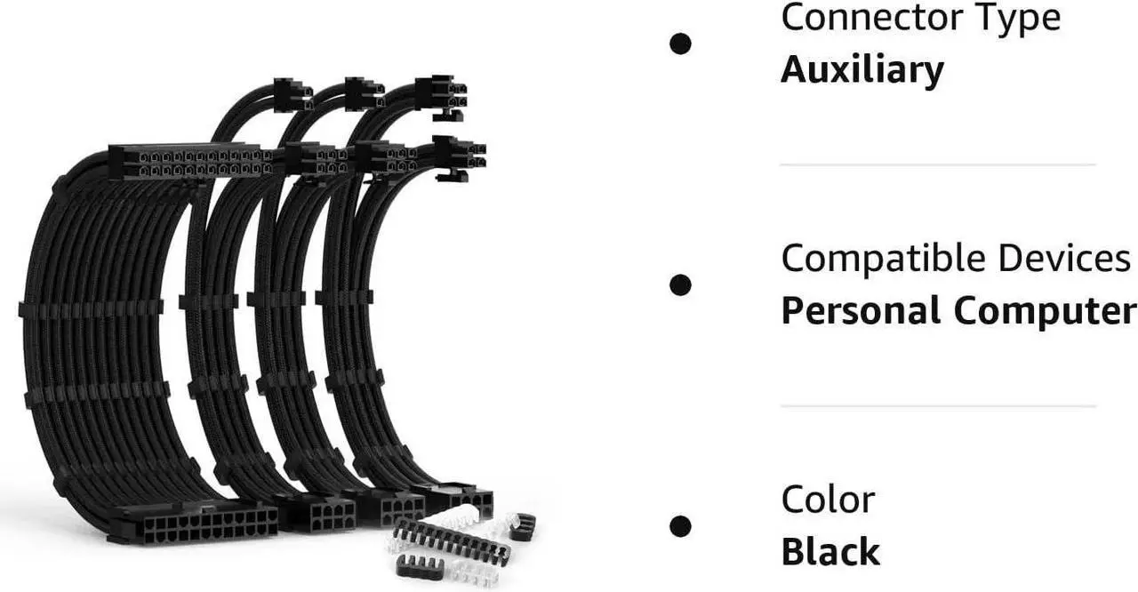 Alt view image 7 of 7 - PSU Cable Extension Kit 30CM Length with Cable Combs 1x24Pin/1x8Pin(4+4) EPS/2x8Pin(6P+2P) PCI-E/PC Sleeved Cable for ATX Power Supply