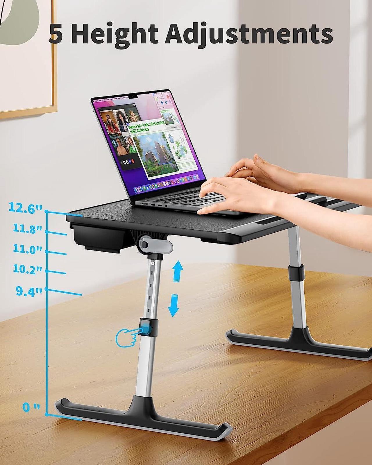 Alt view image 4 of 6 - Laptop Bed Tray Table, Laptop Computer Lap Desk for Bed, Laptop Bed Desk with Anti-Slip PVC Leather,Adjustable Laptop Stand for Bed Sofa Couch, Bed Trays for Eating Breakfast