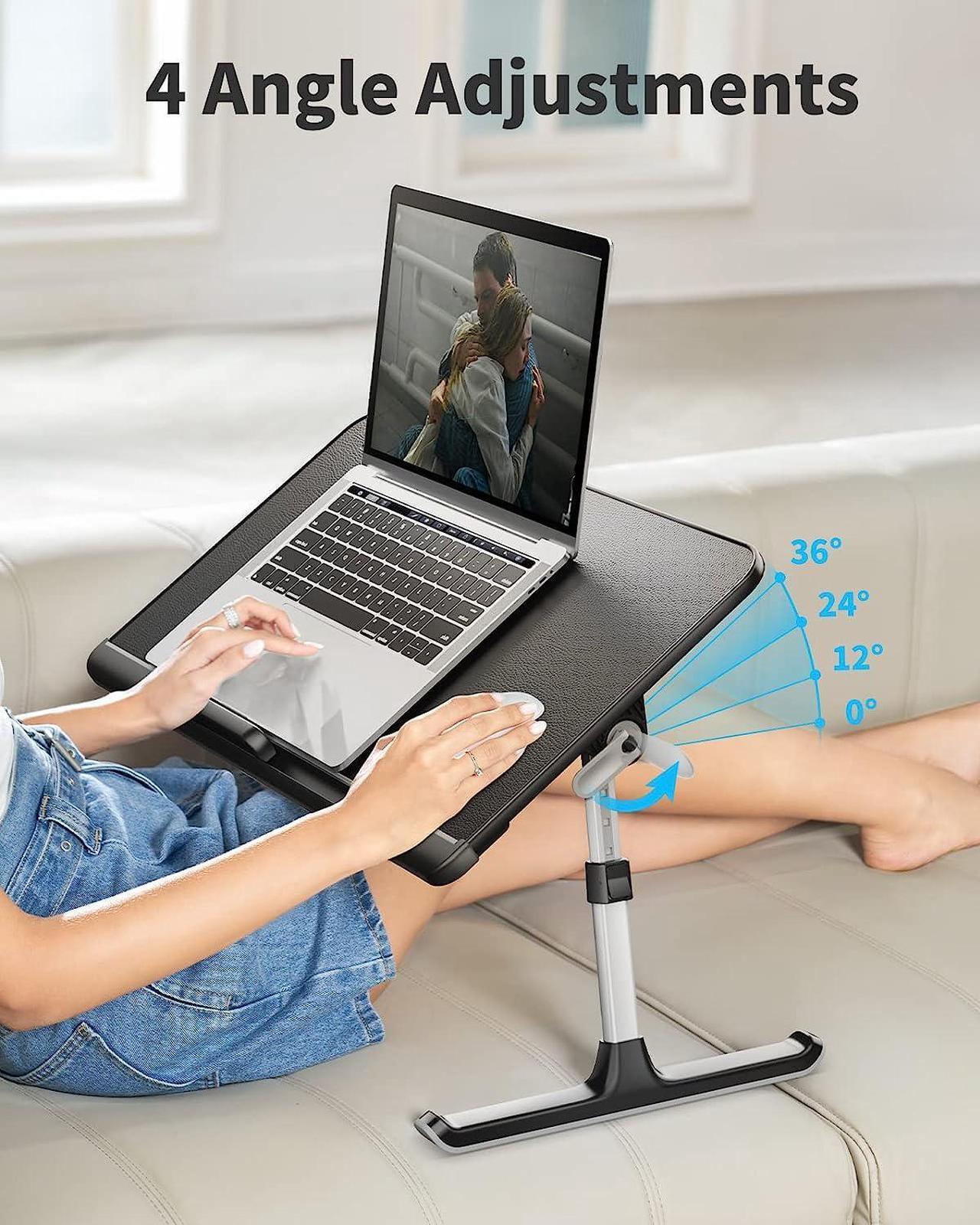 Alt view image 3 of 6 - Laptop Bed Tray Table, Laptop Computer Lap Desk for Bed, Laptop Bed Desk with Anti-Slip PVC Leather,Adjustable Laptop Stand for Bed Sofa Couch, Bed Trays for Eating Breakfast