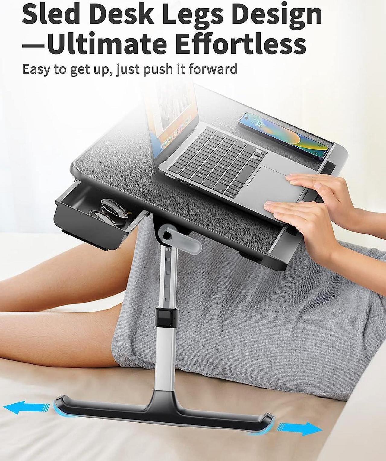 Alt view image 5 of 6 - Laptop Bed Tray Table, Laptop Computer Lap Desk for Bed, Laptop Bed Desk with Anti-Slip PVC Leather,Adjustable Laptop Stand for Bed Sofa Couch, Bed Trays for Eating Breakfast