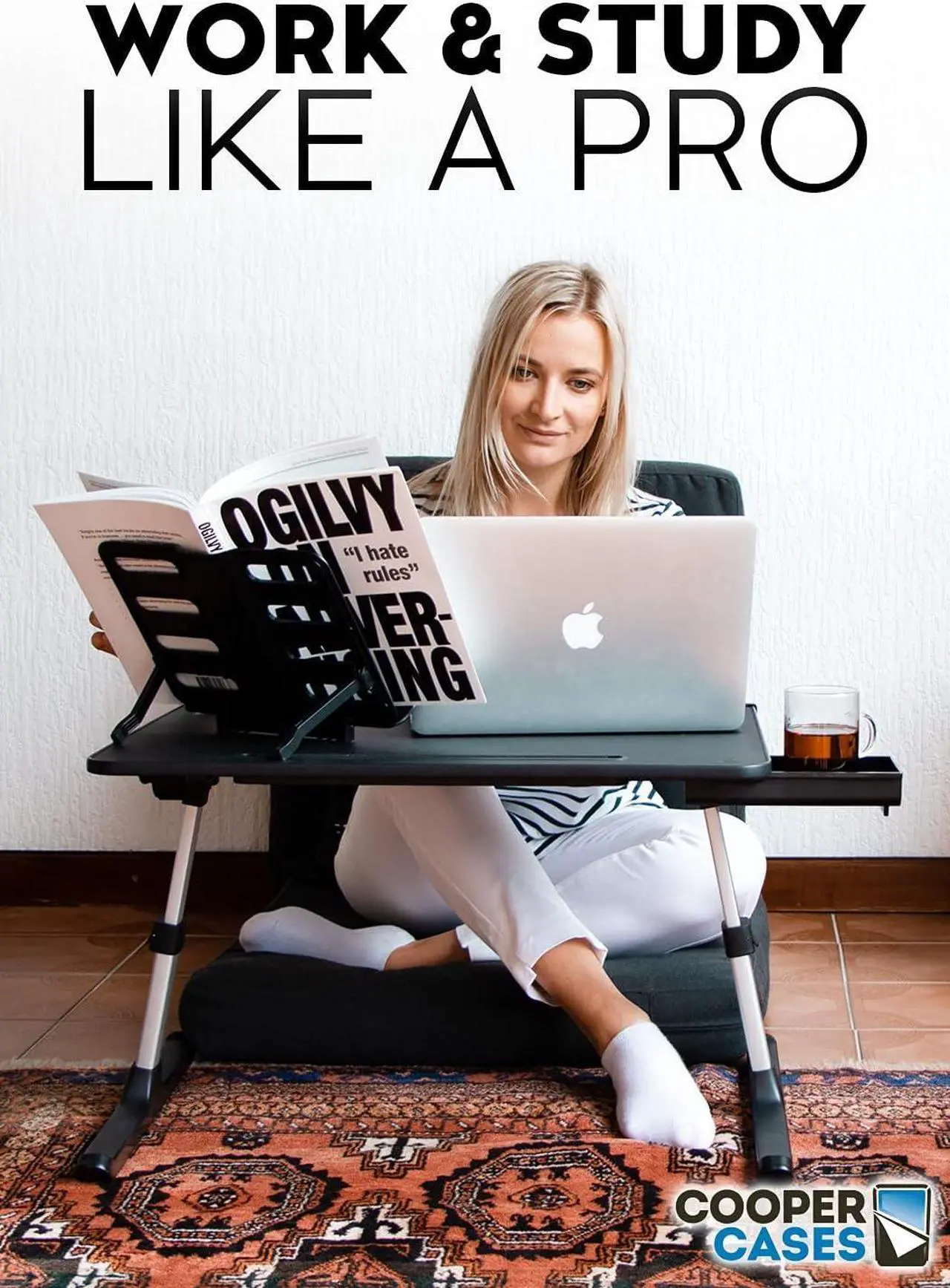 Alt view image 2 of 7 - Cooper Desk PRO Adjustable Laptop Table, Bed Desk for Laptop, Desk for Bed, Lap Desk for Laptop, Adjustable Lap Desk for Bed, Portable Desk, Laptop Stand for Bed Floor Desk