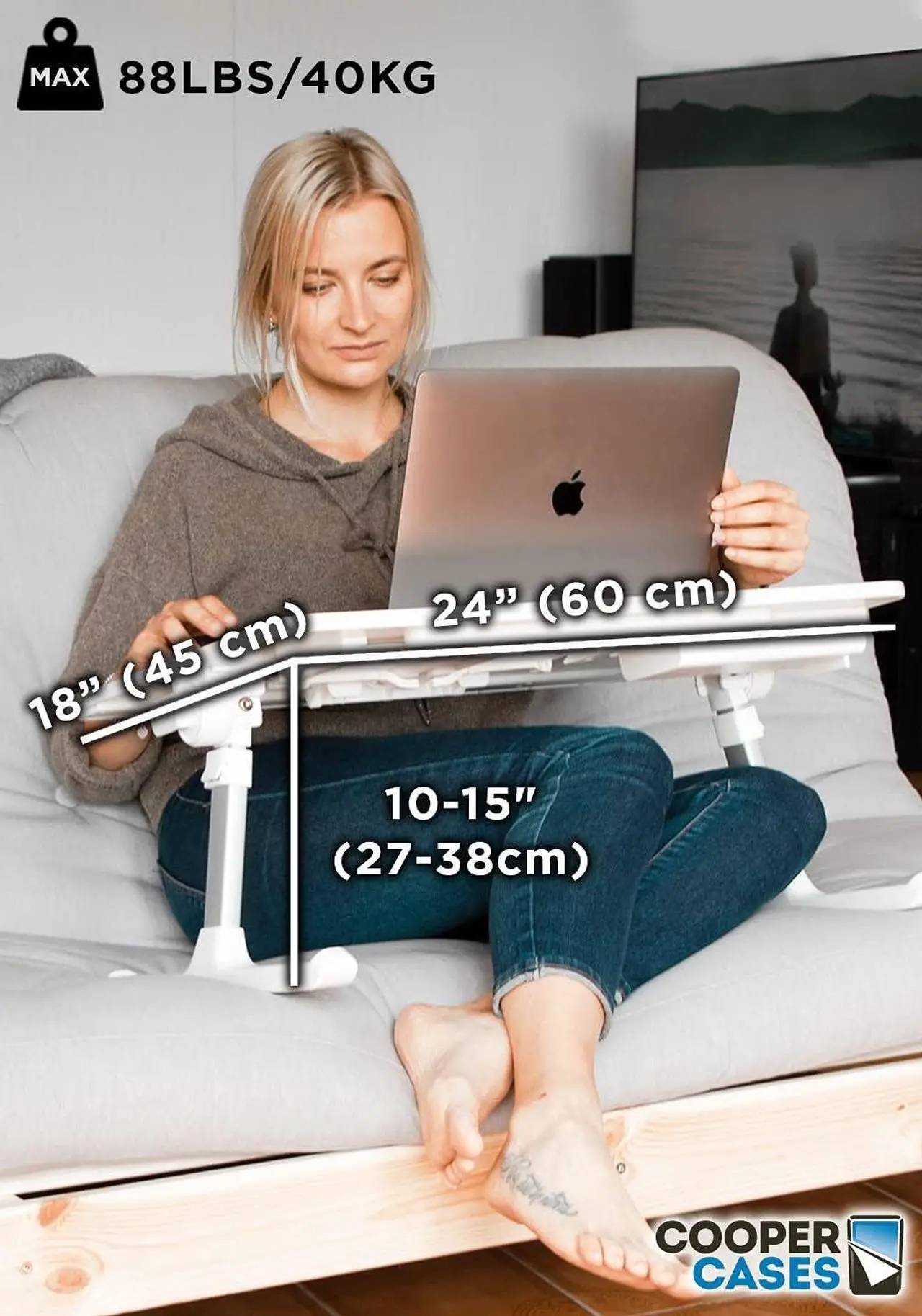 Alt view image 3 of 7 - Cooper Desk PRO Adjustable Laptop Table, Bed Desk for Laptop, Desk for Bed, Lap Desk for Laptop, Adjustable Lap Desk for Bed, Portable Desk, Laptop Stand for Bed Floor Desk