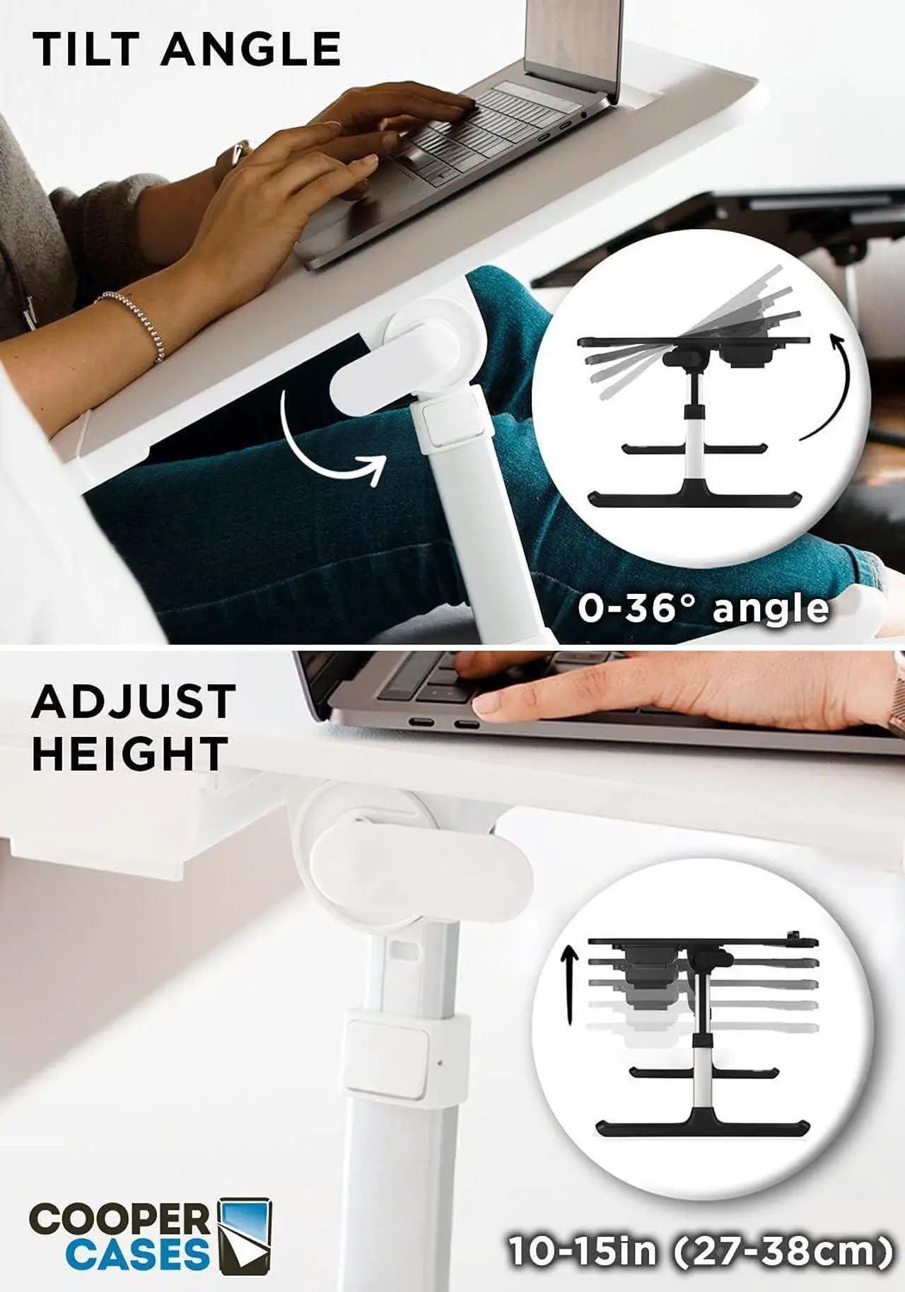 Alt view image 6 of 7 - Cooper Desk PRO Adjustable Laptop Table, Bed Desk for Laptop, Desk for Bed, Lap Desk for Laptop, Adjustable Lap Desk for Bed, Portable Desk, Laptop Stand for Bed Floor Desk