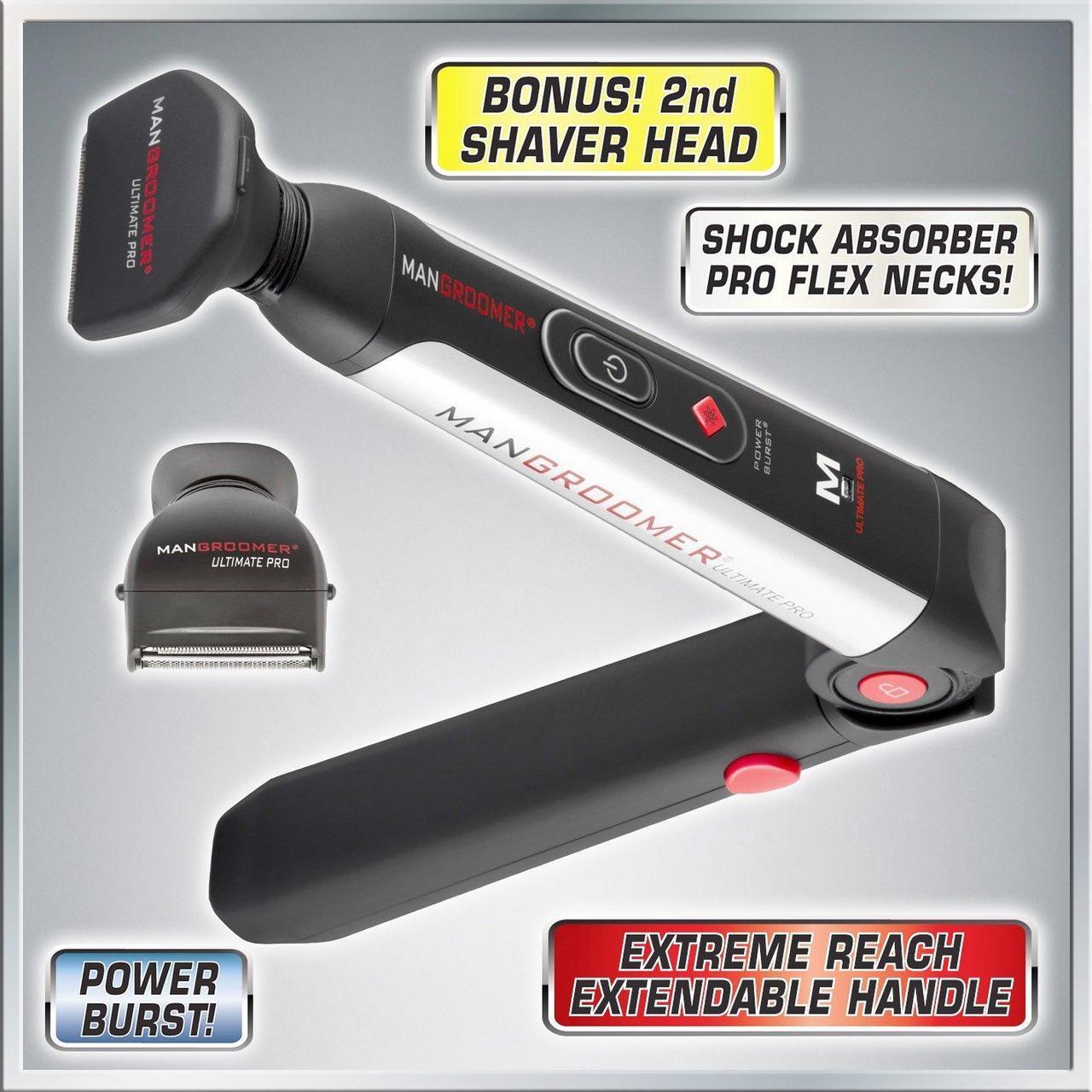 Alt view image 5 of 5 - MANGROOMER - ULTIMATE PRO Back Shaver with 2 Shock Absorber Flex Heads, Power Hinge, Extreme Reach Handle and Power Burst
