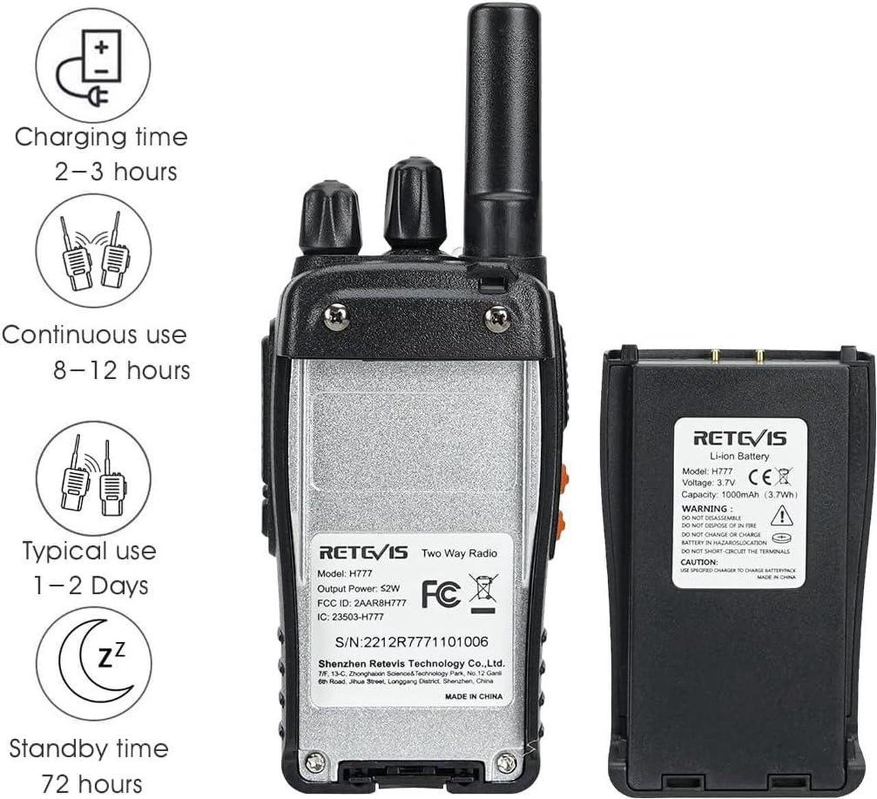 Alt view image 4 of 7 - Retevis H-777 Walkie Talkies for Adults Long Range Hand Free Handheld Rechargeable Two Way Radio Business 2 Way Radios with Charger (6 Pack)