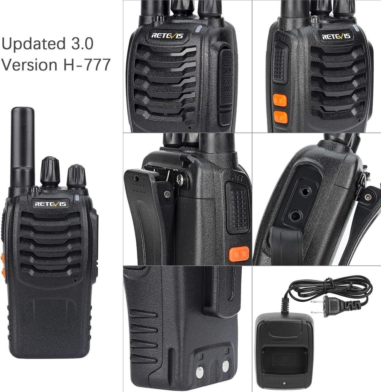 Alt view image 6 of 7 - Retevis H-777 Walkie Talkies for Adults Long Range Hand Free Handheld Rechargeable Two Way Radio Business 2 Way Radios with Charger (6 Pack)