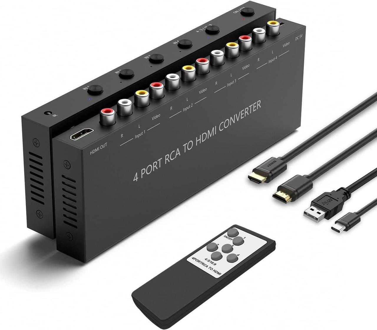 Main image of 4 AV to HDMI RCA to HDMI Converter 1080P/720P 4 Way RCA Composite CVBS AV Switch to HDMI Converter Adapter Support 4:3/16:9 Switching for Sega Xbox PS1 PS2 PS3 N64 NGC SNES WII VHS VCR Camera DVD
