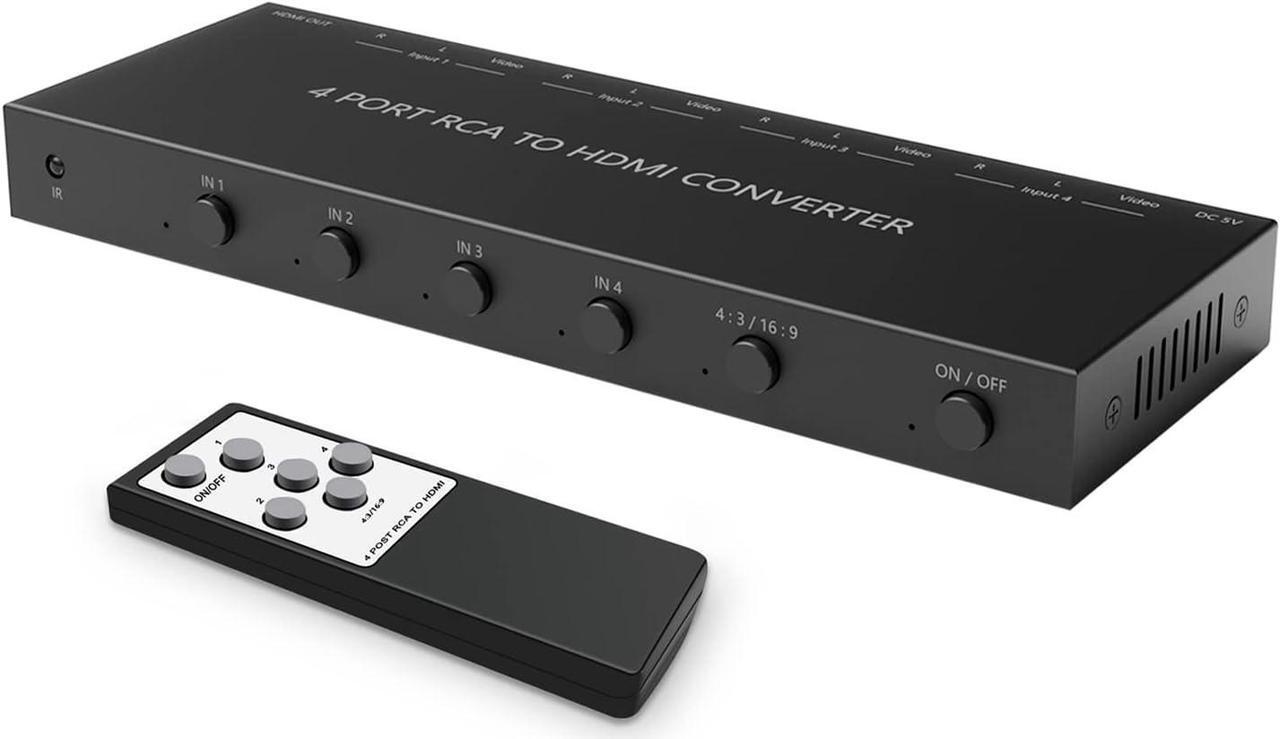 Alt view image 2 of 6 - 4 AV to HDMI RCA to HDMI Converter 1080P/720P 4 Way RCA Composite CVBS AV Switch to HDMI Converter Adapter Support 4:3/16:9 Switching for Sega Xbox PS1 PS2 PS3 N64 NGC SNES WII VHS VCR Camera DVD
