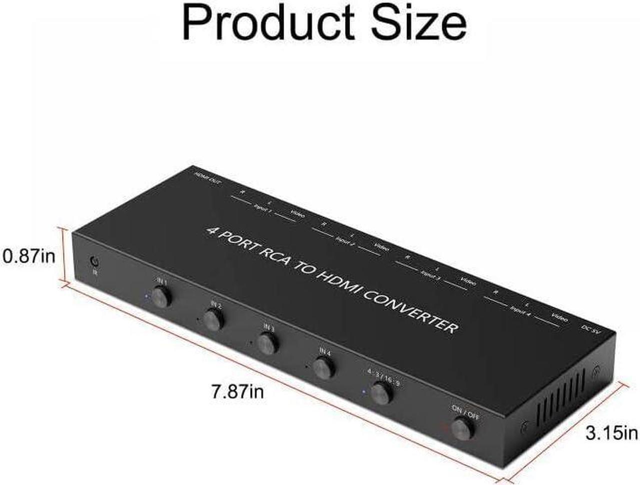 Alt view image 3 of 6 - 4 AV to HDMI RCA to HDMI Converter 1080P/720P 4 Way RCA Composite CVBS AV Switch to HDMI Converter Adapter Support 4:3/16:9 Switching for Sega Xbox PS1 PS2 PS3 N64 NGC SNES WII VHS VCR Camera DVD