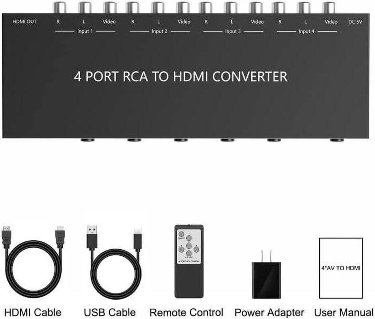 Alt view image 6 of 6 - 4 AV to HDMI RCA to HDMI Converter 1080P/720P 4 Way RCA Composite CVBS AV Switch to HDMI Converter Adapter Support 4:3/16:9 Switching for Sega Xbox PS1 PS2 PS3 N64 NGC SNES WII VHS VCR Camera DVD