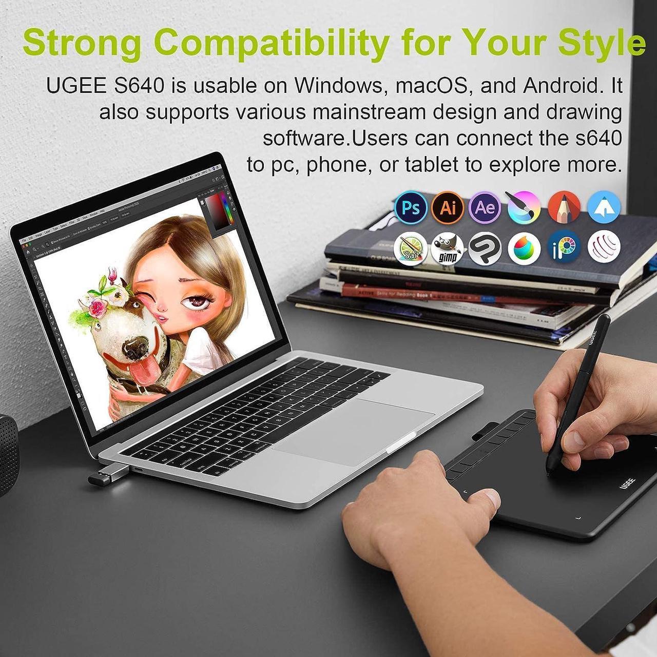 Alt view image 6 of 7 - UGEE 6.5x4 Inch Wireless Drawing Tablet,Portable Digital Drawing Art Pad with Pen 8192 Levels Battery-Free Stylus,Bluetooth Computer Graphic Tablet Compatible for Mac, Windows Linux PC and Android