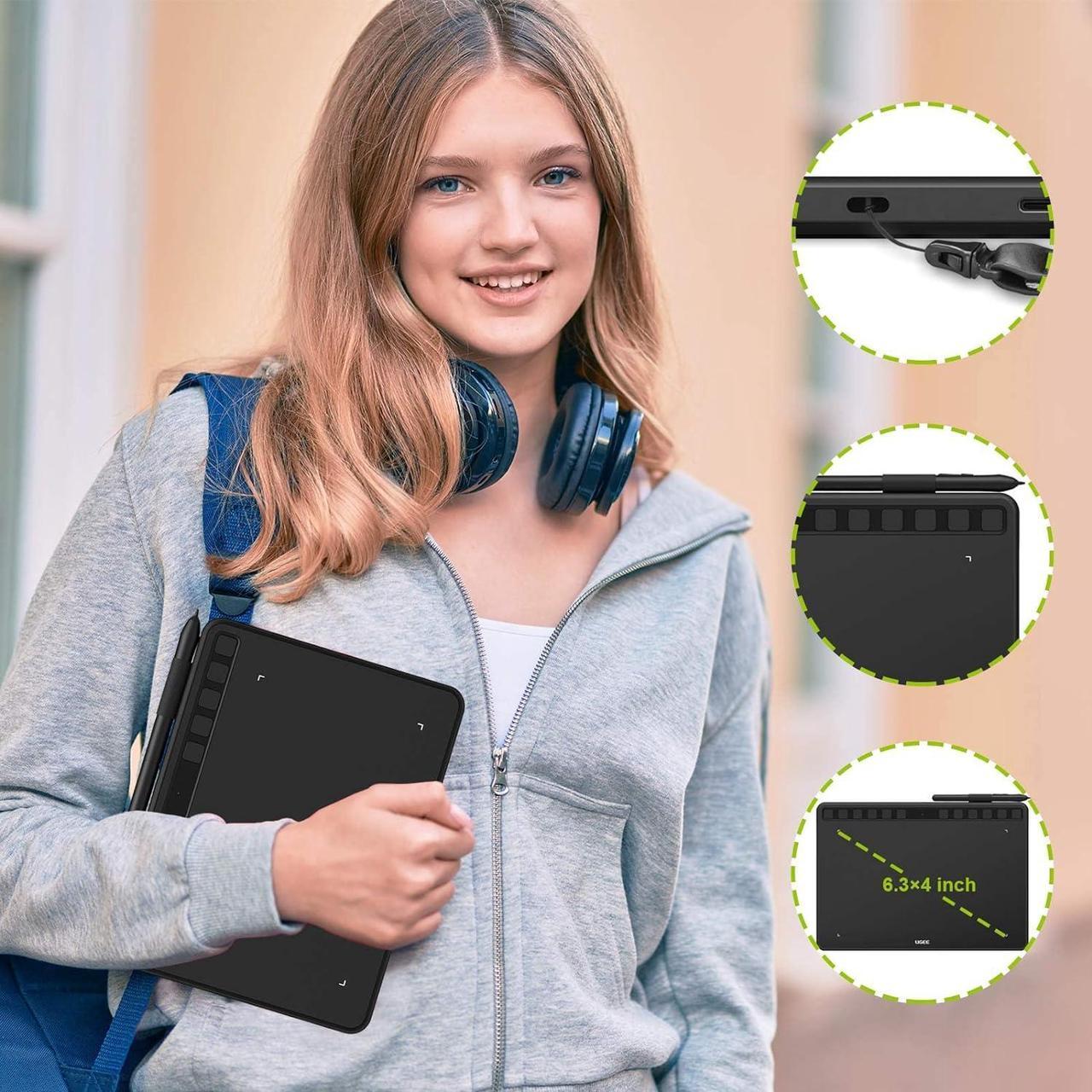 Alt view image 3 of 7 - UGEE 6.5x4 Inch Wireless Drawing Tablet,Portable Digital Drawing Art Pad with Pen 8192 Levels Battery-Free Stylus,Bluetooth Computer Graphic Tablet Compatible for Mac, Windows Linux PC and Android
