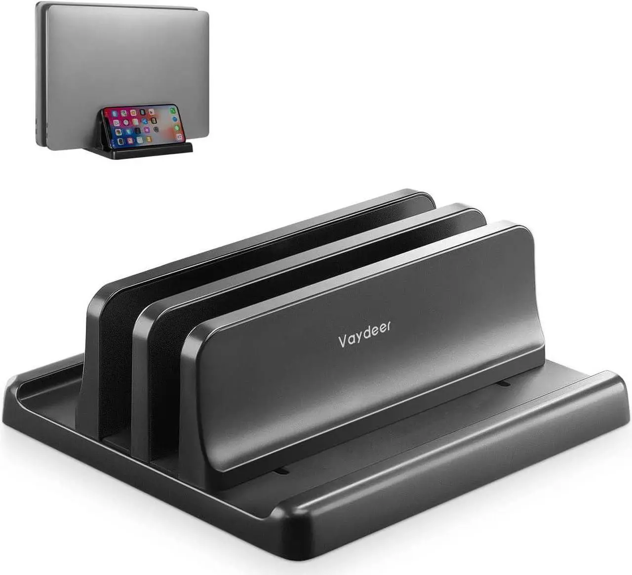 Main image of Vertical Laptop Stand for Desk, Dual Slots Plastic Laptop Holder with Space Saving 4-in-1 Design, Adjustable Laptop Stand Supports MacBook, Chromebook, Surface, Dell (5.98 x 5.51 x 2.17 inch)