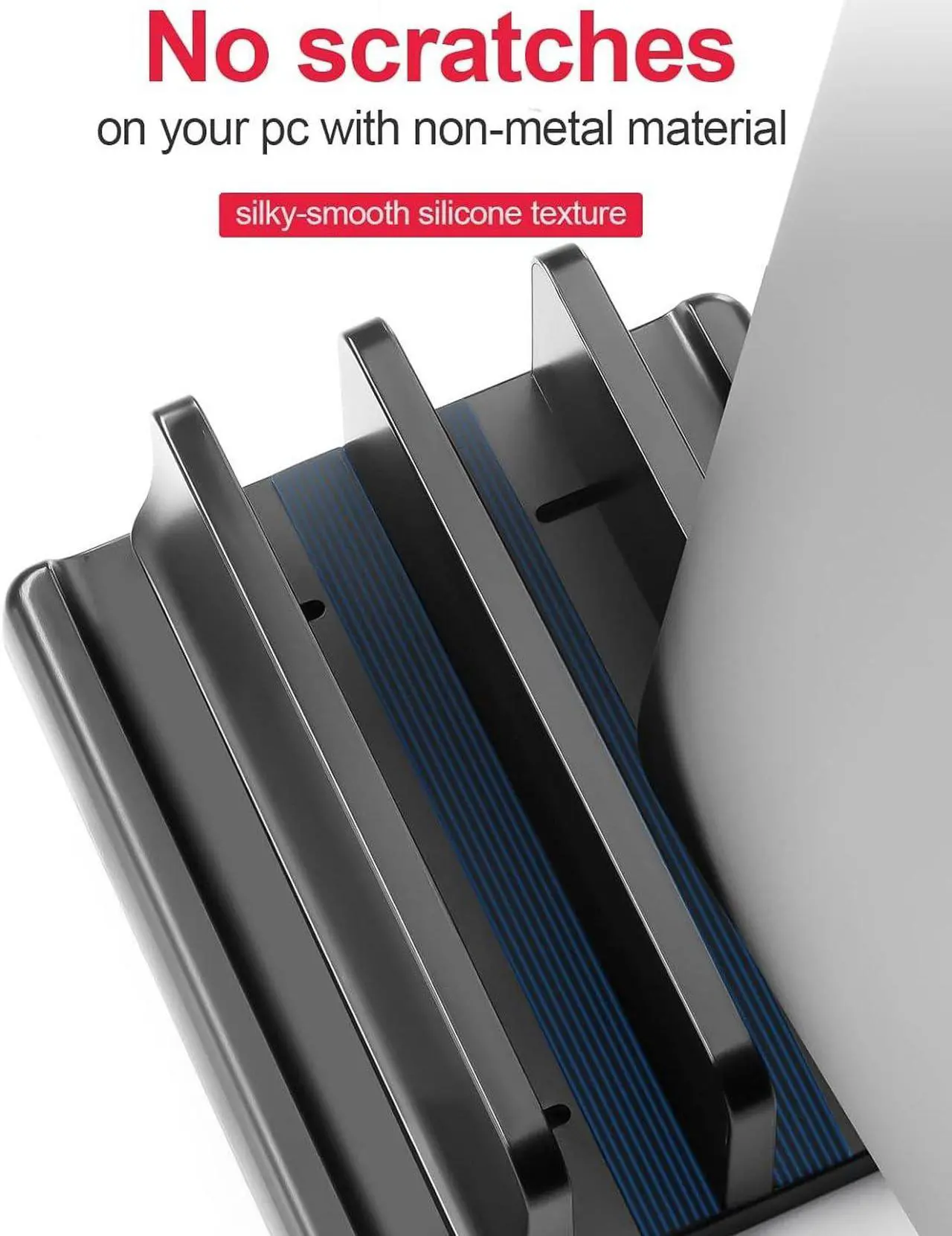 Alt view image 6 of 7 - Vertical Laptop Stand for Desk, Dual Slots Plastic Laptop Holder with Space Saving 4-in-1 Design, Adjustable Laptop Stand Supports MacBook, Chromebook, Surface, Dell (5.98 x 5.51 x 2.17 inch)