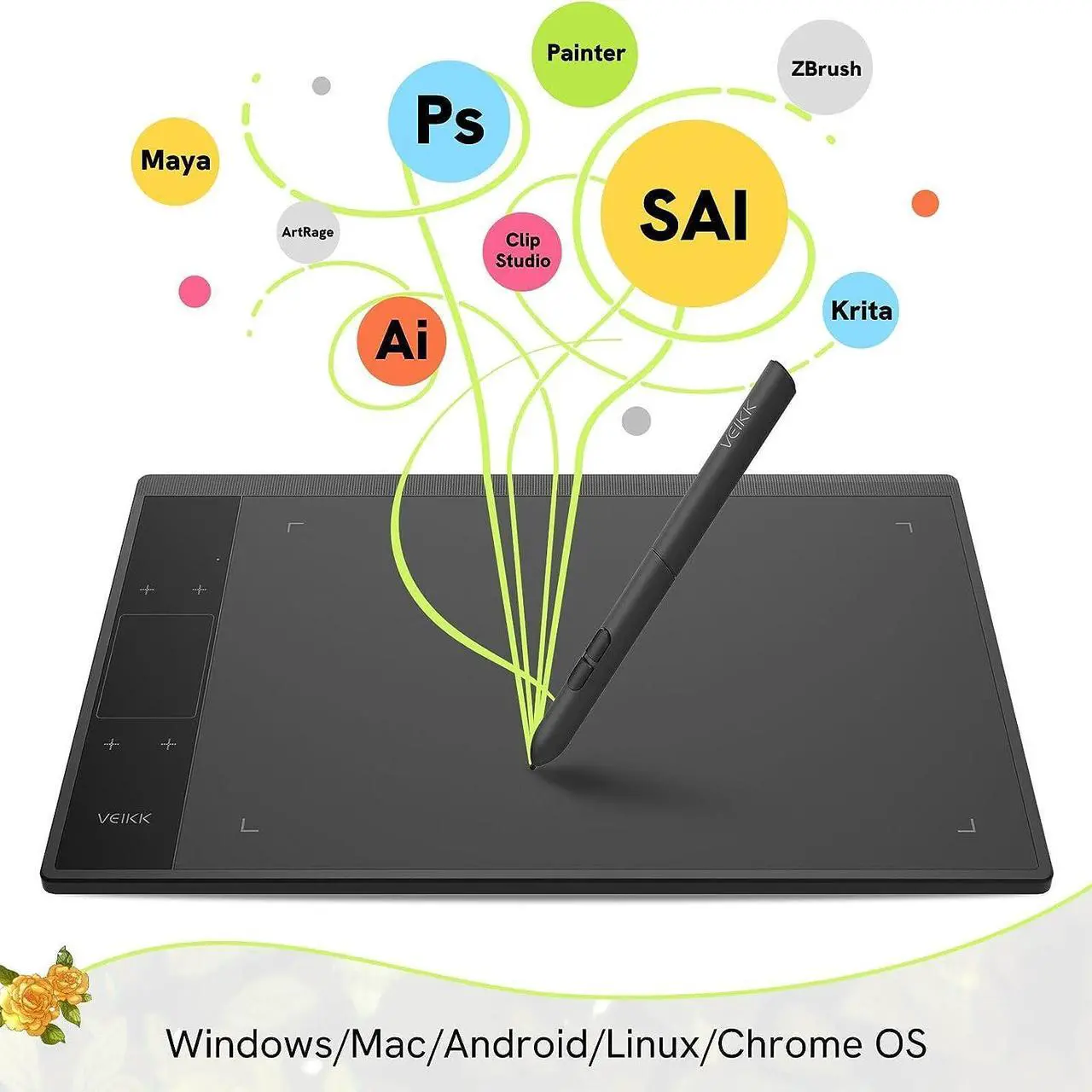 Alt view image 7 of 7 - VEIKK A30 V2 Drawing Tablet 10x6 Inch Graphics Tablet with Battery-Free Pen and 8192 Professional Levels Pressure