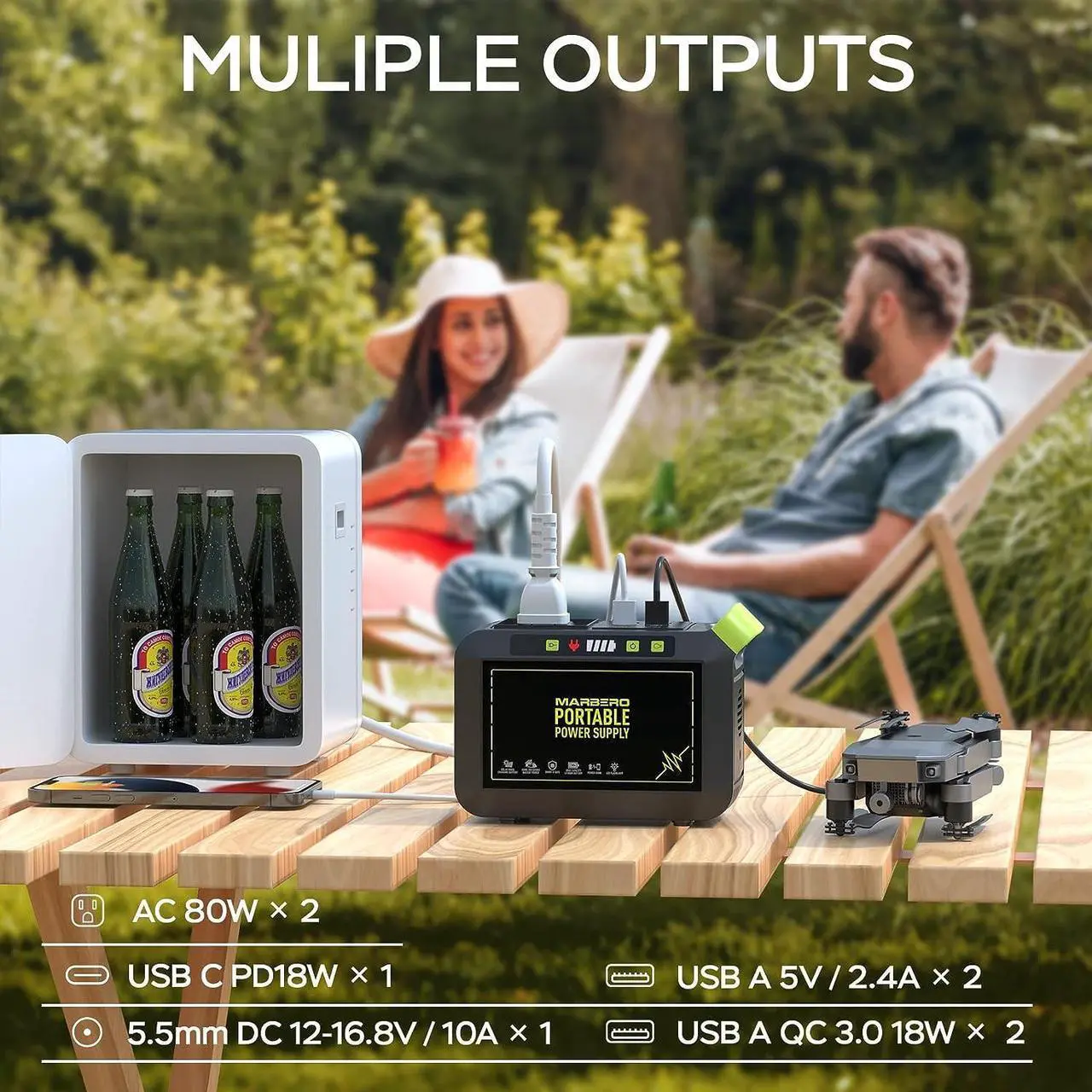 Alt view image 2 of 7 - MARBERO 88Wh Portable Power Station 24000mAh Camping Solar Generator(Solar Panel Not Included) Lithium Battery Power 110V/80W AC, DC, USB QC3.0, LED Flashlight for CPAP Home Camping Emergency Backup