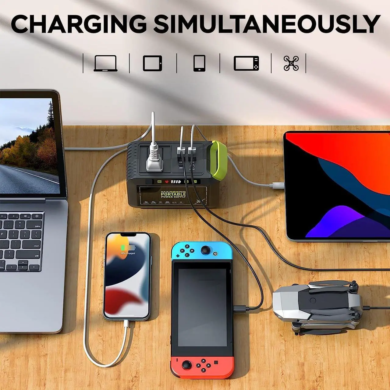 Alt view image 3 of 7 - MARBERO 88Wh Portable Power Station 24000mAh Camping Solar Generator(Solar Panel Not Included) Lithium Battery Power 110V/80W AC, DC, USB QC3.0, LED Flashlight for CPAP Home Camping Emergency Backup
