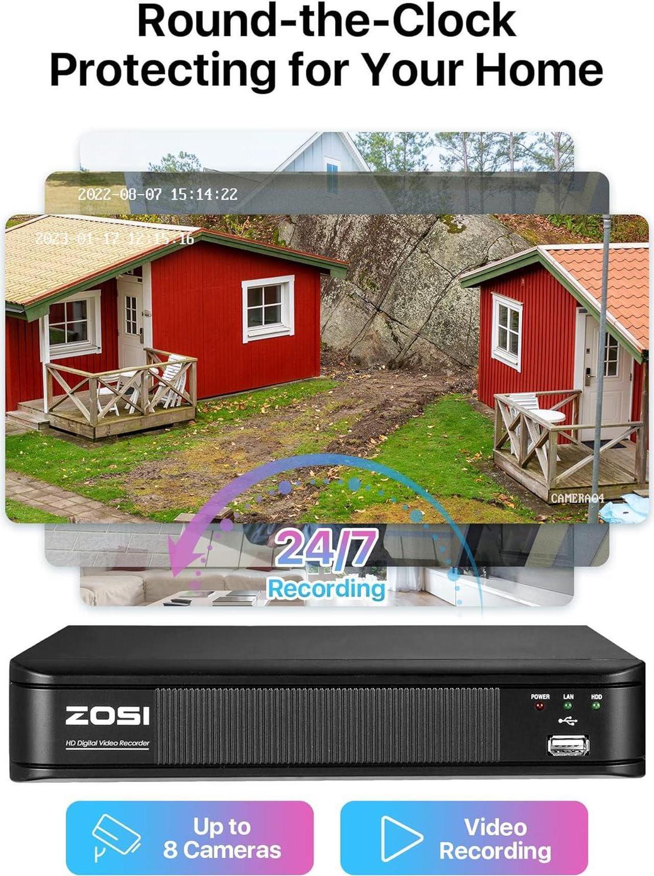 Alt view image 5 of 7 - ZOSI H.265+ Full 1080p Home Security Camera System Outdoor Indoor, 5MP-Lite CCTV DVR 8 Channel with Hard Drive 1TB and 4 x 1080p Weatherproof Surveillance Camera with 80ft Night Vision, Motion Alerts