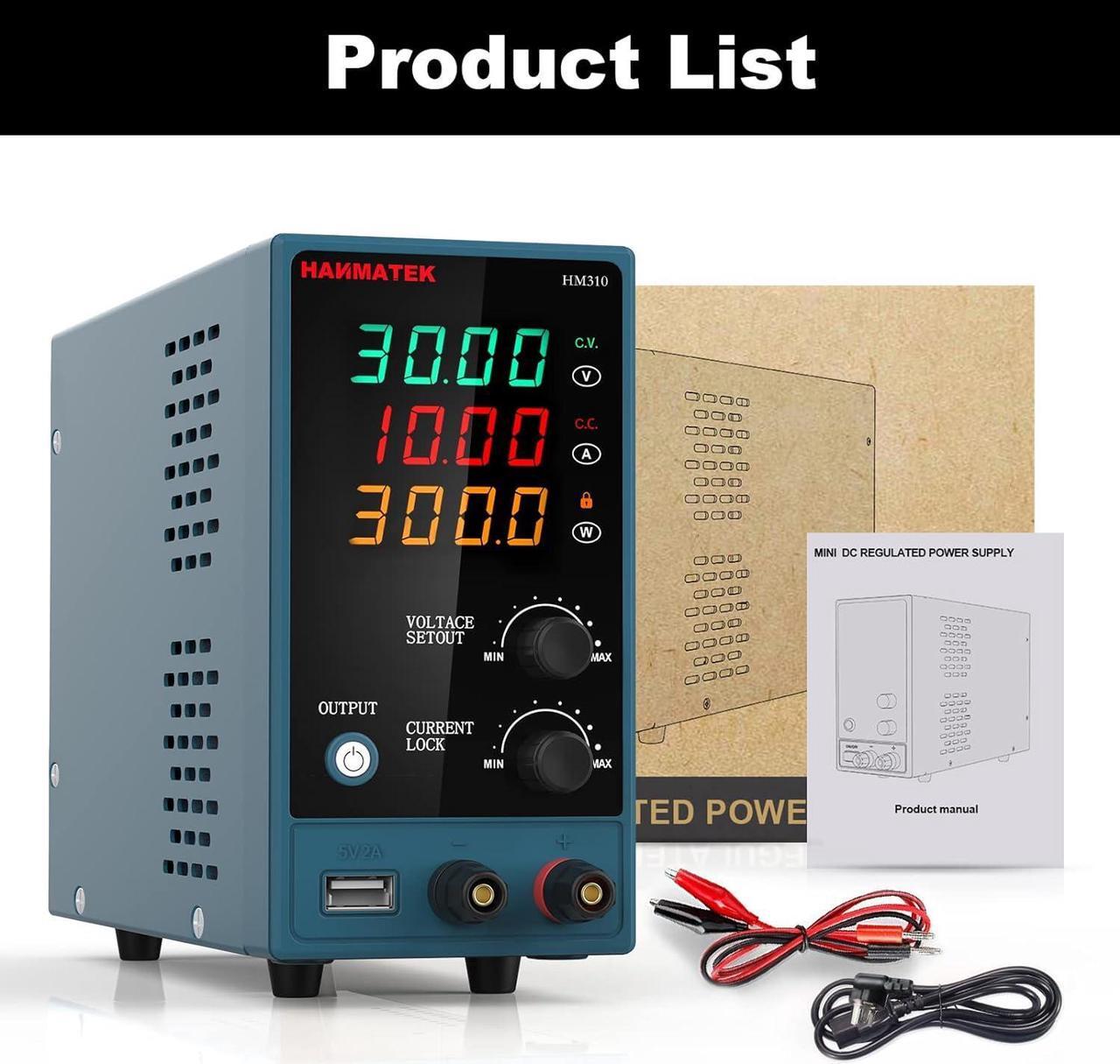 Main image of Adjustable DC Power Supply (0-30 V 0-10 A) with Output Enable/Disable Button HANMATEK HM310 Mini Variable Switching Digital Bench Power Supply with USB Charging