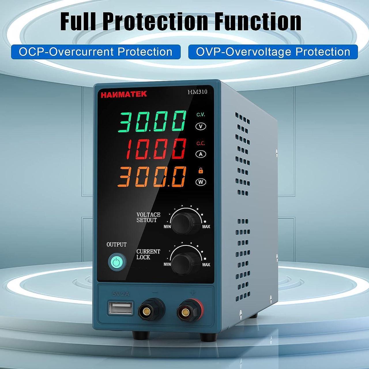 Alt view image 4 of 7 - Adjustable DC Power Supply (0-30 V 0-10 A) with Output Enable/Disable Button HANMATEK HM310 Mini Variable Switching Digital Bench Power Supply with USB Charging