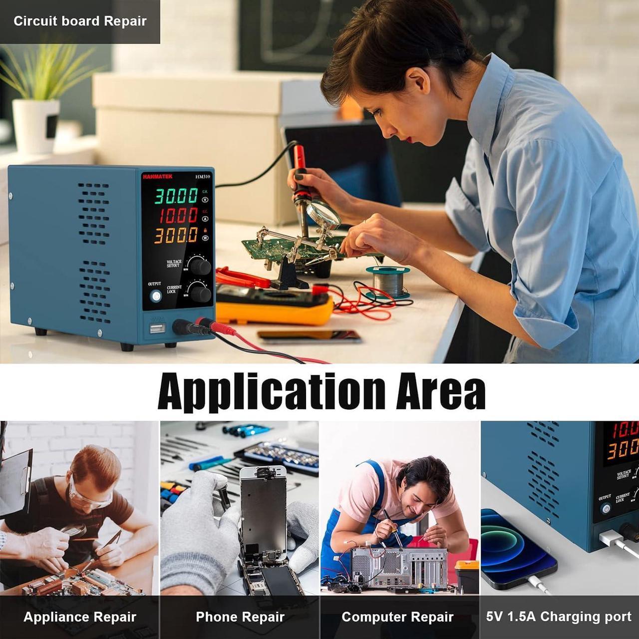 Alt view image 7 of 7 - Adjustable DC Power Supply (0-30 V 0-10 A) with Output Enable/Disable Button HANMATEK HM310 Mini Variable Switching Digital Bench Power Supply with USB Charging