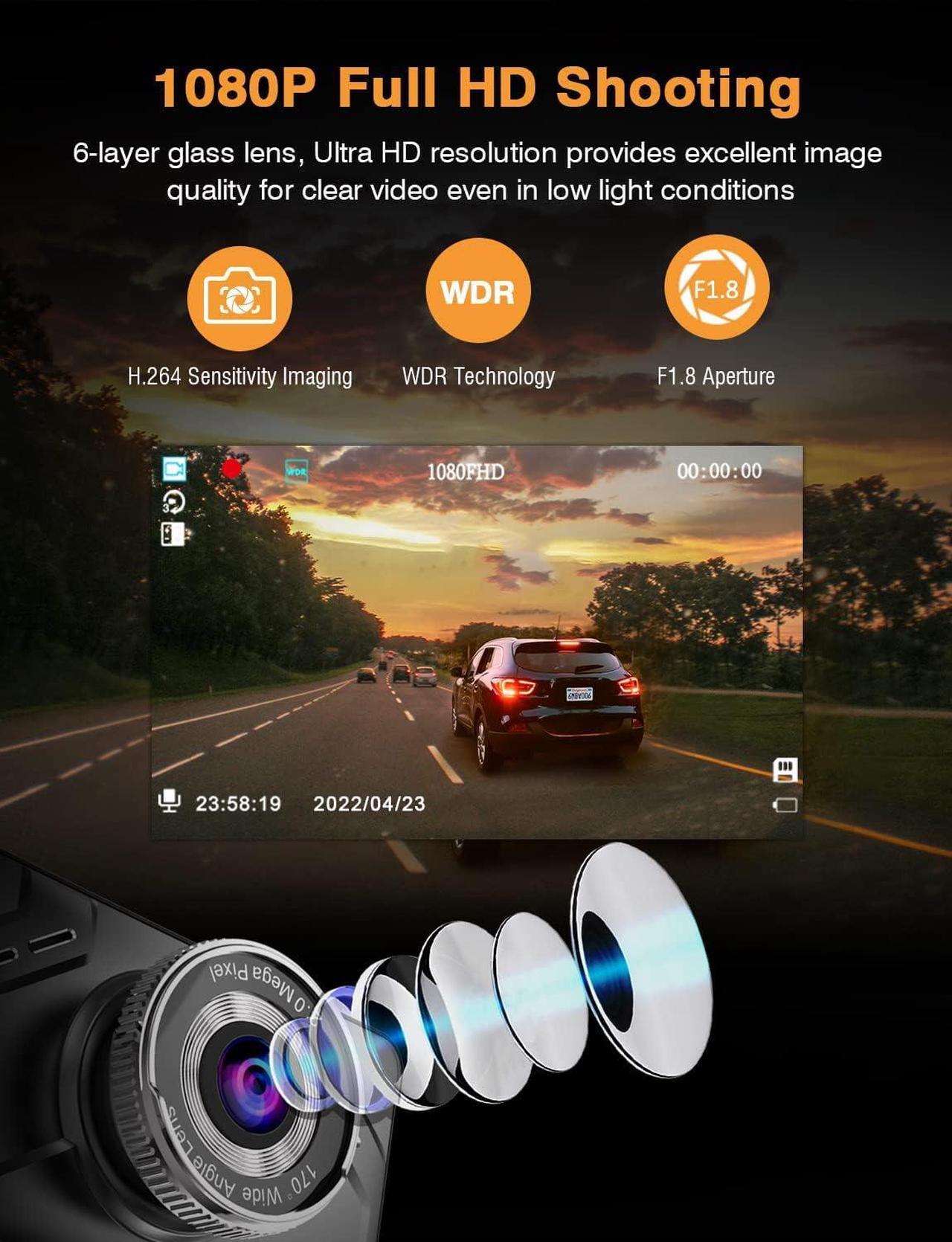 Alt view image 3 of 7 - Dash Cam Front and Rear with 32G SD Card,2022 Newest 1080P FHD Dual Dash Camera for Cars 3'' IPS Screen,Night Vision,170°Wide Angle,Zinc Alloy Front Cover,WDR,G-Sensor,24H Parking Monitor,Loop Record