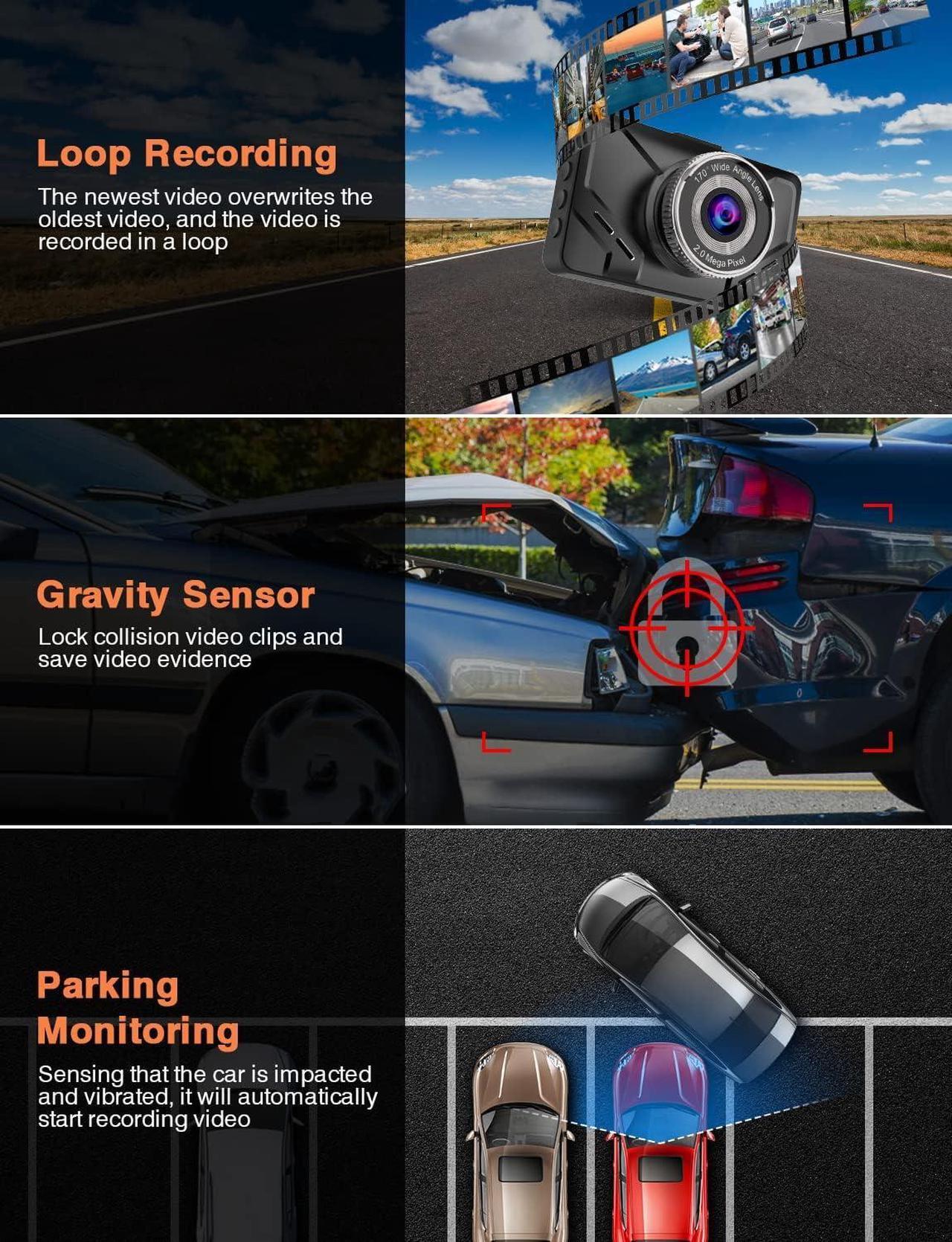 Alt view image 5 of 7 - Dash Cam Front and Rear with 32G SD Card,2022 Newest 1080P FHD Dual Dash Camera for Cars 3'' IPS Screen,Night Vision,170°Wide Angle,Zinc Alloy Front Cover,WDR,G-Sensor,24H Parking Monitor,Loop Record