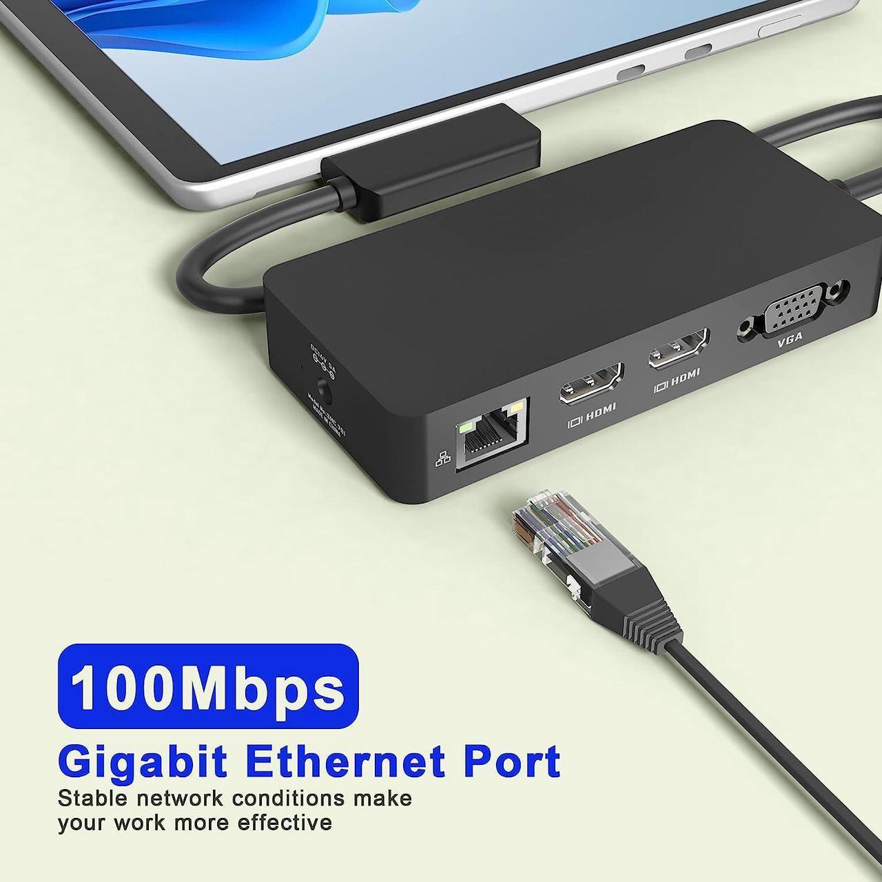Alt view image 6 of 7 - Surface Dock, Surface Docking Station, 12-in-1 Triple Display (2 HDMI 4K+VGA) Microsoft Surface Dock for Surface Pro 9/8/X/7/6/5/4/3, Surface Book 3/2, Surface Book, Surface Laptop go/5/4/3/2/1