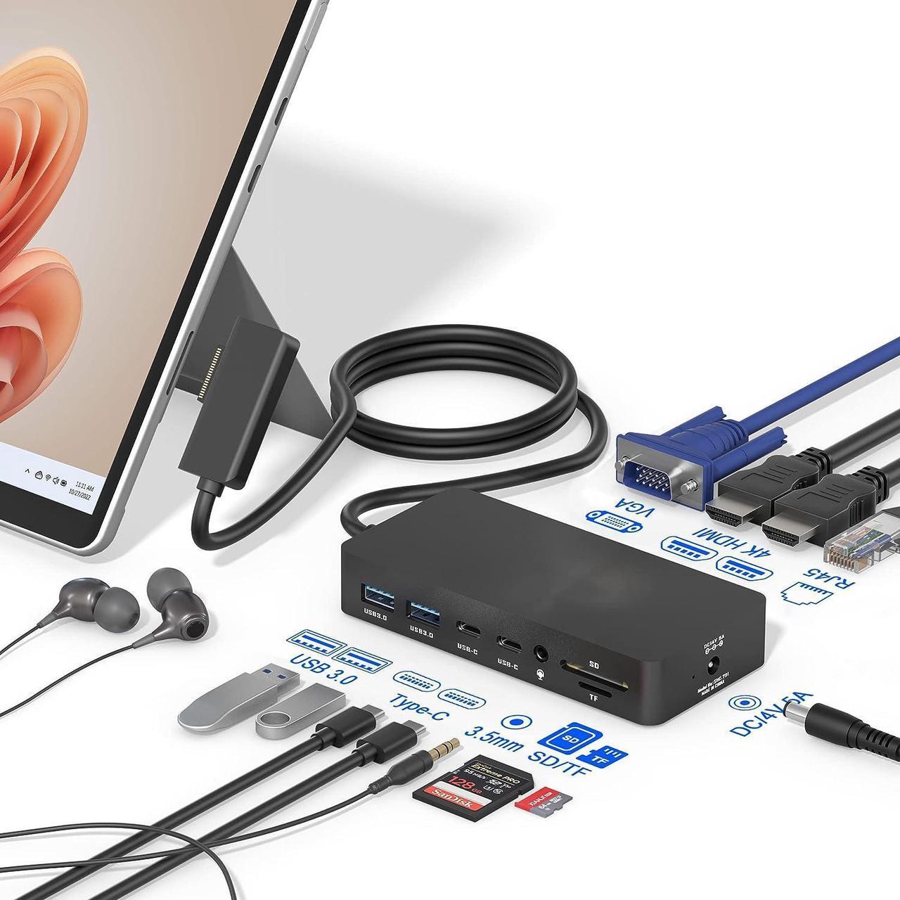 Main image of Surface Dock, Surface Docking Station, 12-in-1 Triple Display (2 HDMI 4K+VGA) Microsoft Surface Dock for Surface Pro 9/8/X/7/6/5/4/3, Surface Book 3/2, Surface Book, Surface Laptop go/5/4/3/2/1