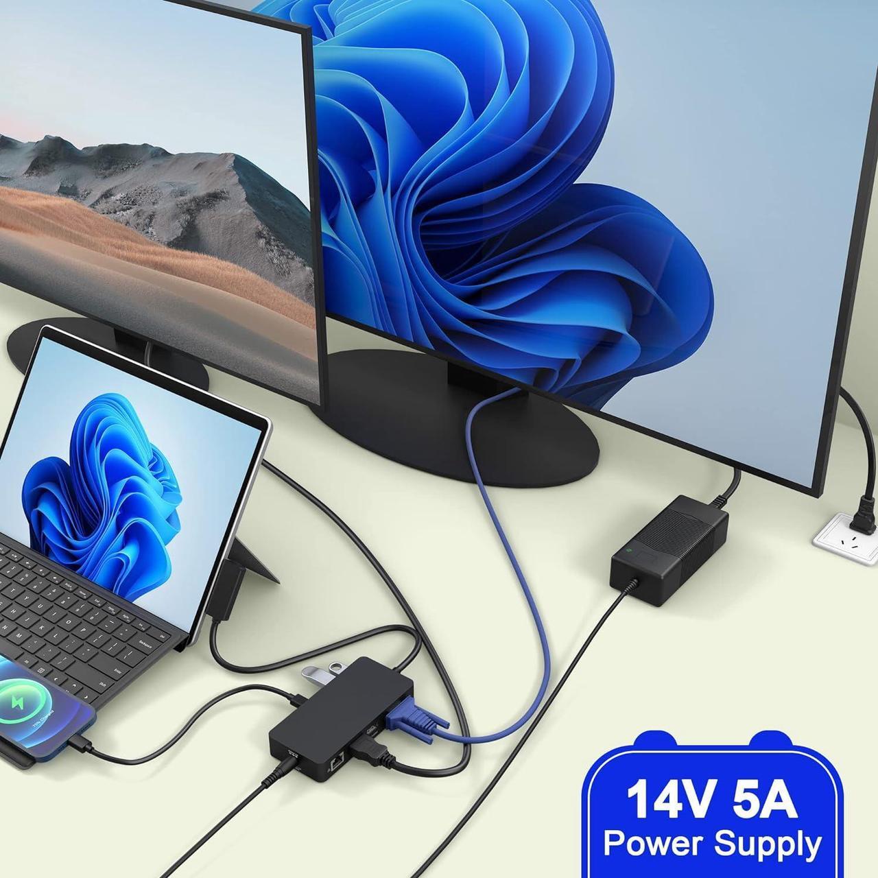 Alt view image 7 of 7 - Surface Dock, Surface Docking Station, 12-in-1 Triple Display (2 HDMI 4K+VGA) Microsoft Surface Dock for Surface Pro 9/8/X/7/6/5/4/3, Surface Book 3/2, Surface Book, Surface Laptop go/5/4/3/2/1